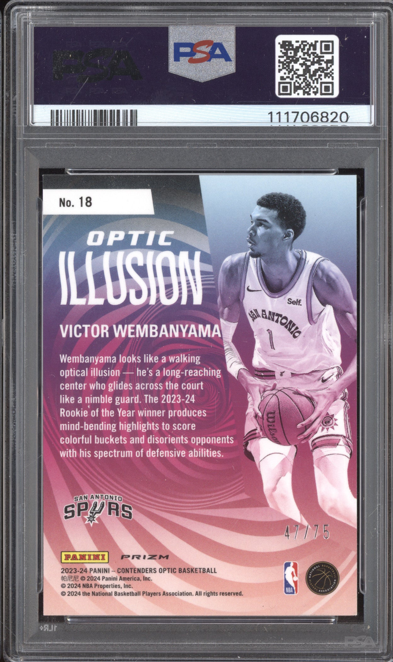 Victor Wembanyama 2023-24 Panini Contenders Optic Illusion Blue Ice RC /75 PSA 8