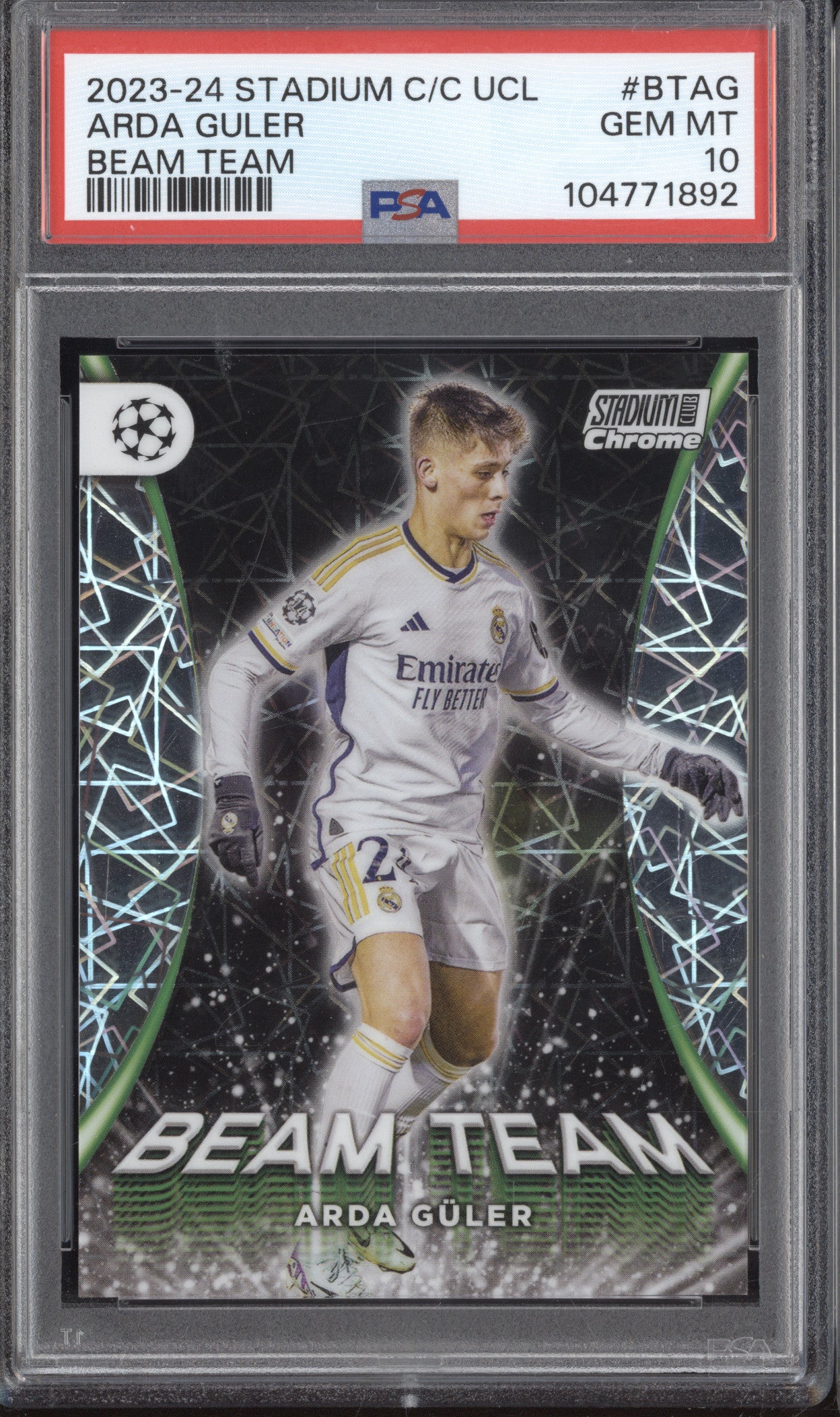 Arda Guler 2023-24 Topps Stadium Club Chrome BT-AG Beam Team PSA 10