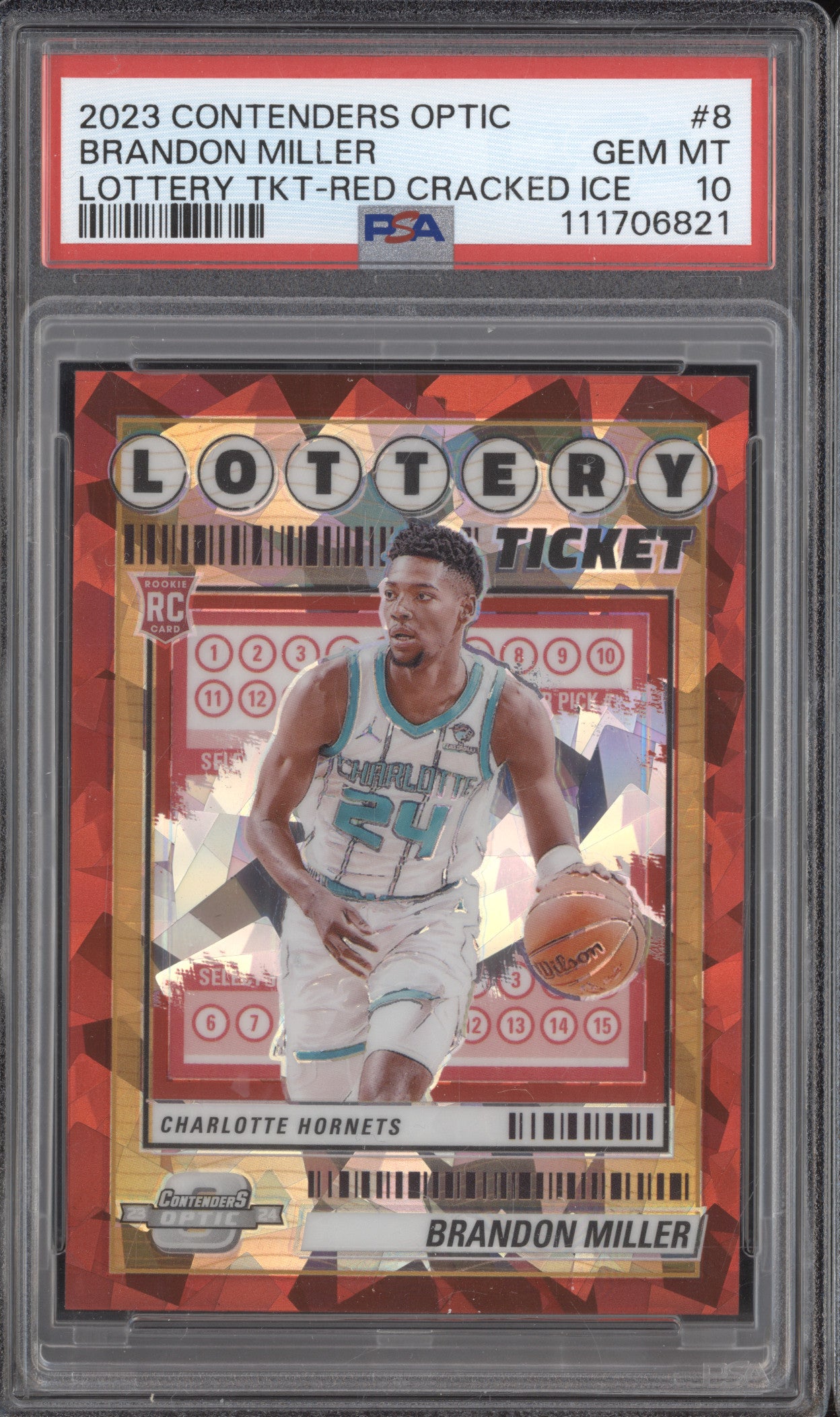 Brandon Miller 2023-24 Panini Contenders Optic Lottery Ticket Ice RC /175 PSA 10