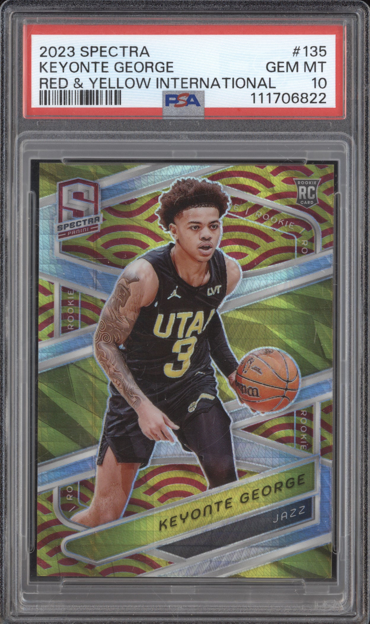Keyonte George 2023-24 Panini Spectra Red & Yellow International RC 22/49 PSA 10