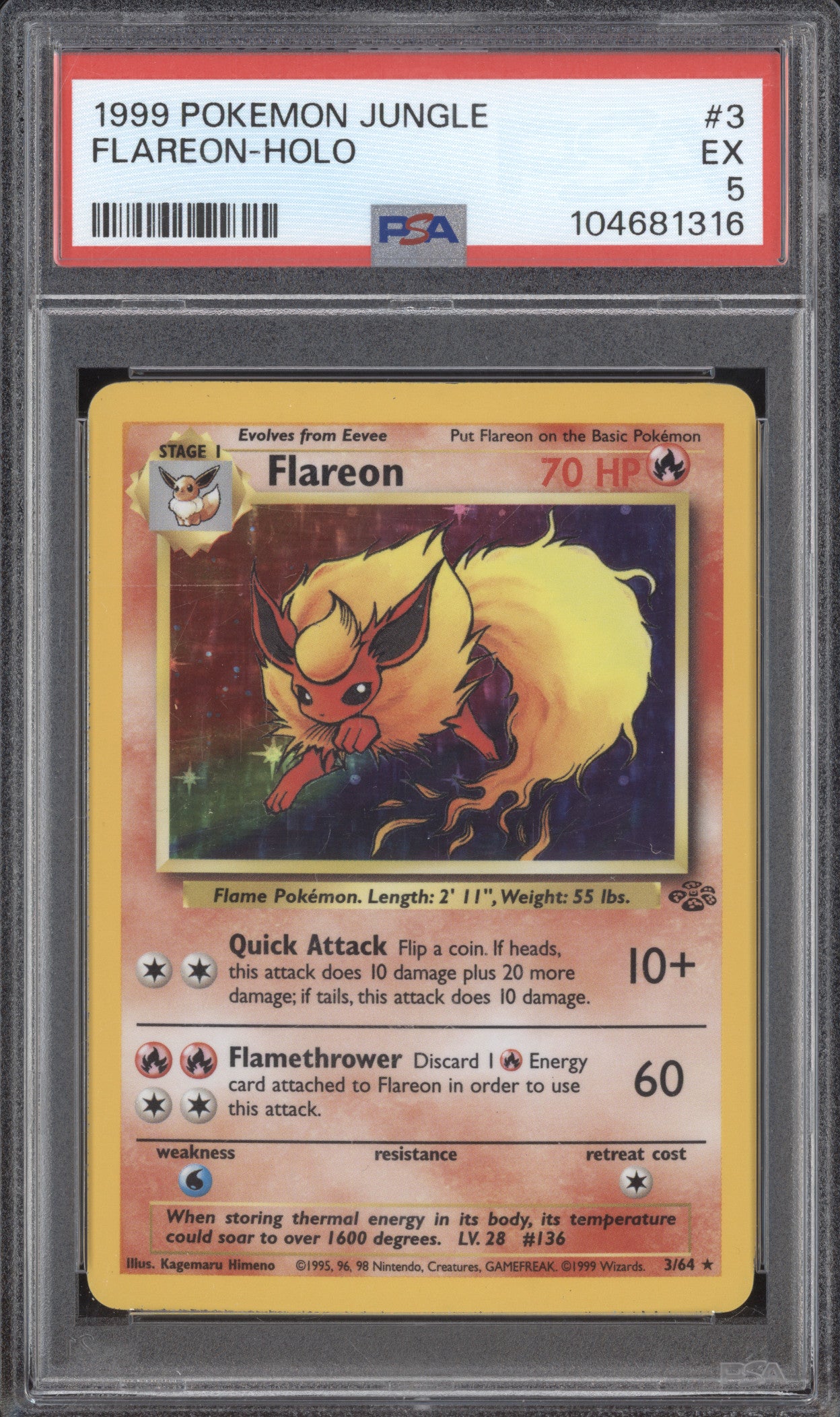 Flareon 1999 Pokemon Jungle 3/64 Holo PSA 5