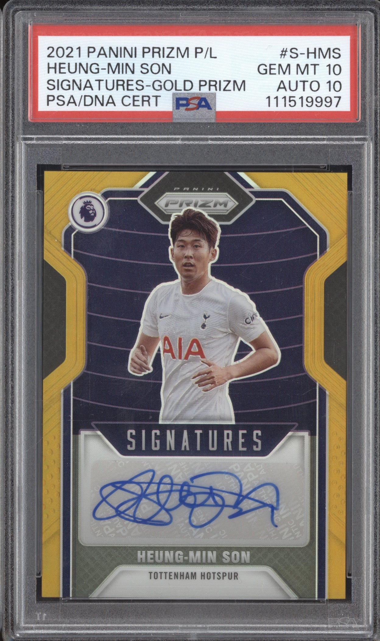 Heung-Min Son 2021-22 Panini Prizm Premier League Signatures Gold 5/5 PSA 10/10