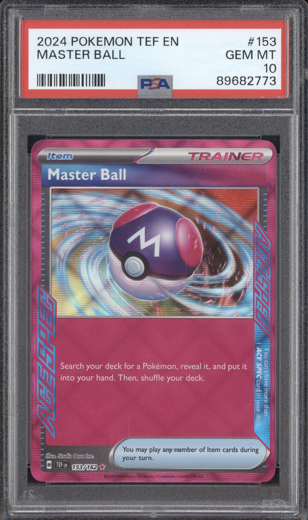 Master Ball 2024 Pokemon Temporal Forces 153/162 Ace Spec PSA 10