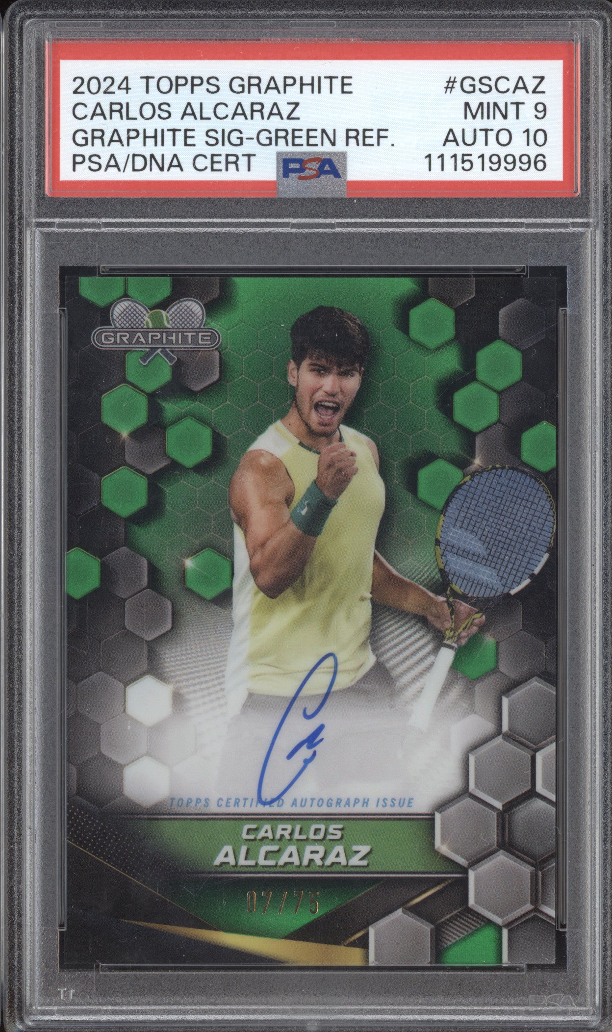 Carlos Alcaraz 2024 Topps Graphite Graphite Signature Green Auto 7/75 PSA 9/10