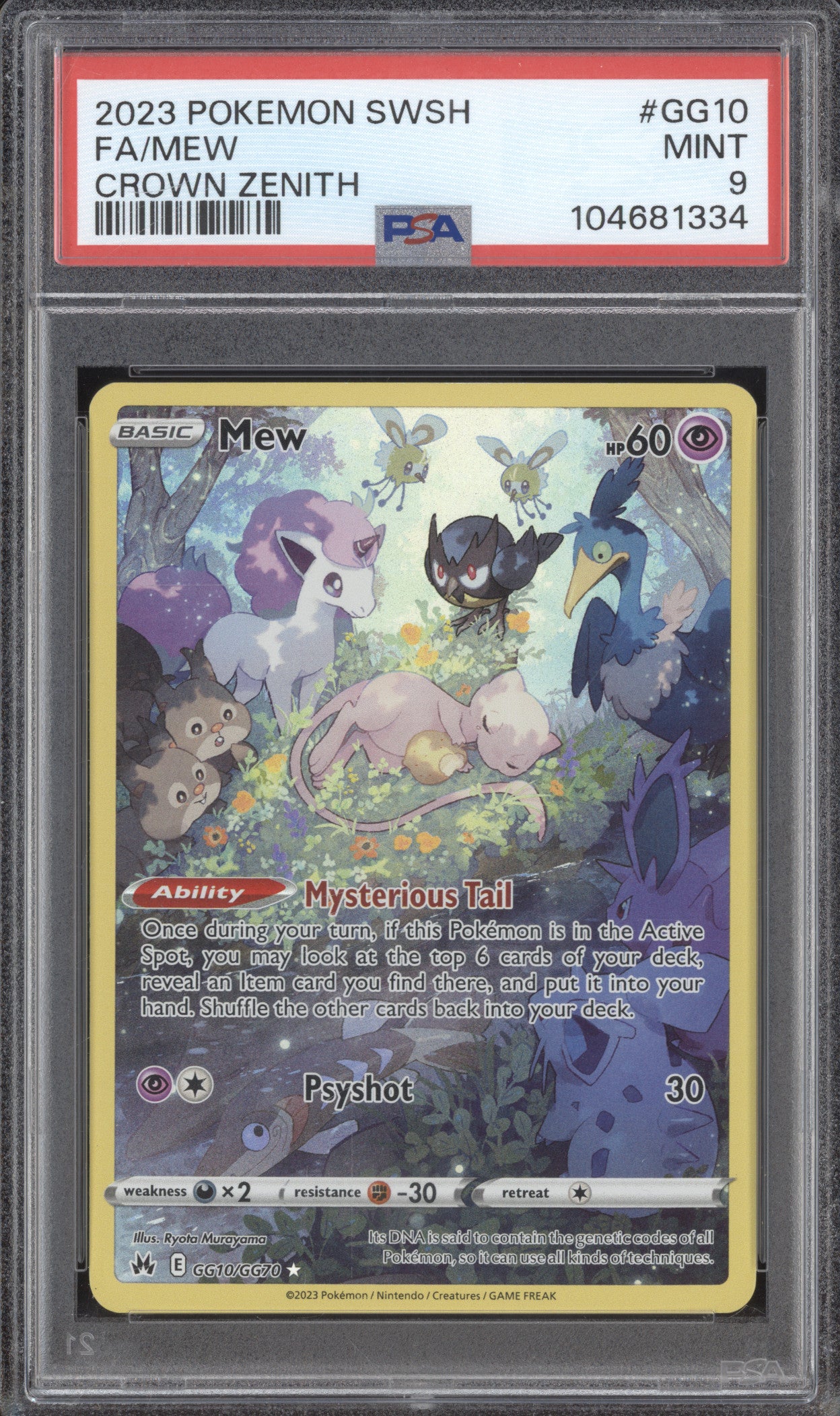 Mew 2023 Pokemon Crown Zenith GG10/GG70 Full Art PSA 9