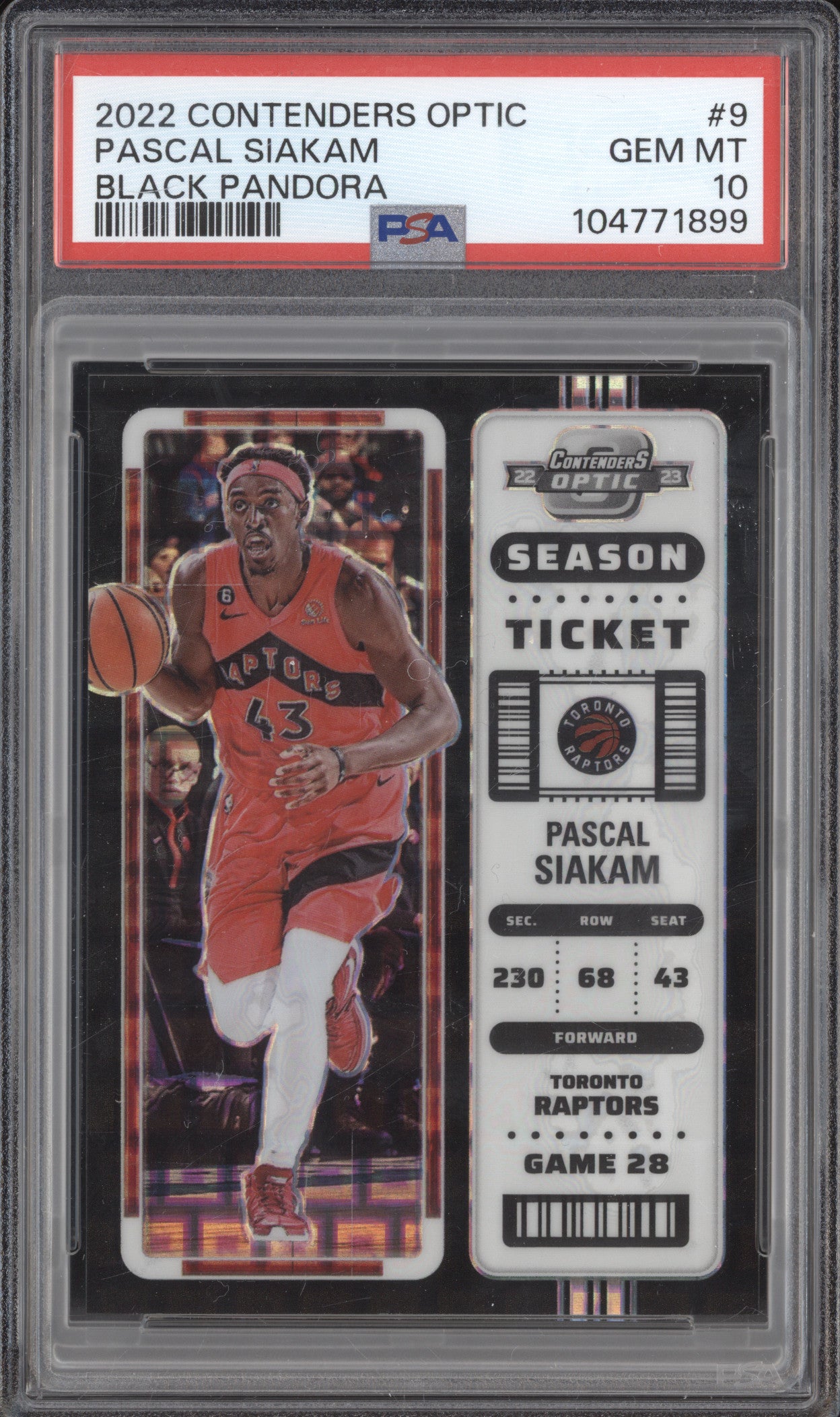 Pascal Siakam 2022-23 Panini Contenders Optic 9 Black Pandora PSA 10