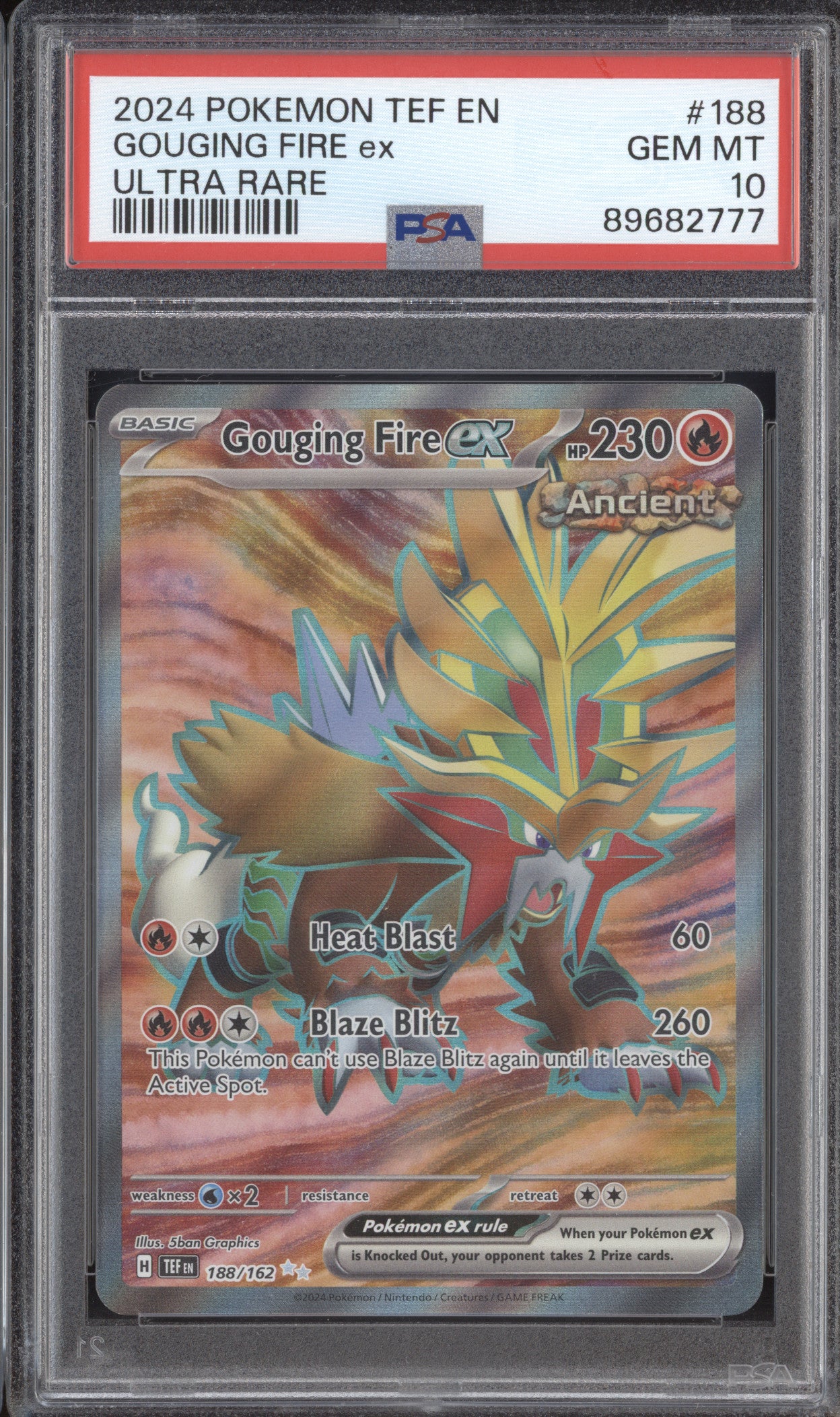 Gouging Fire ex 2024 Pokemon Temporal Forces 188/162 Ultra Rare Full Art PSA 10