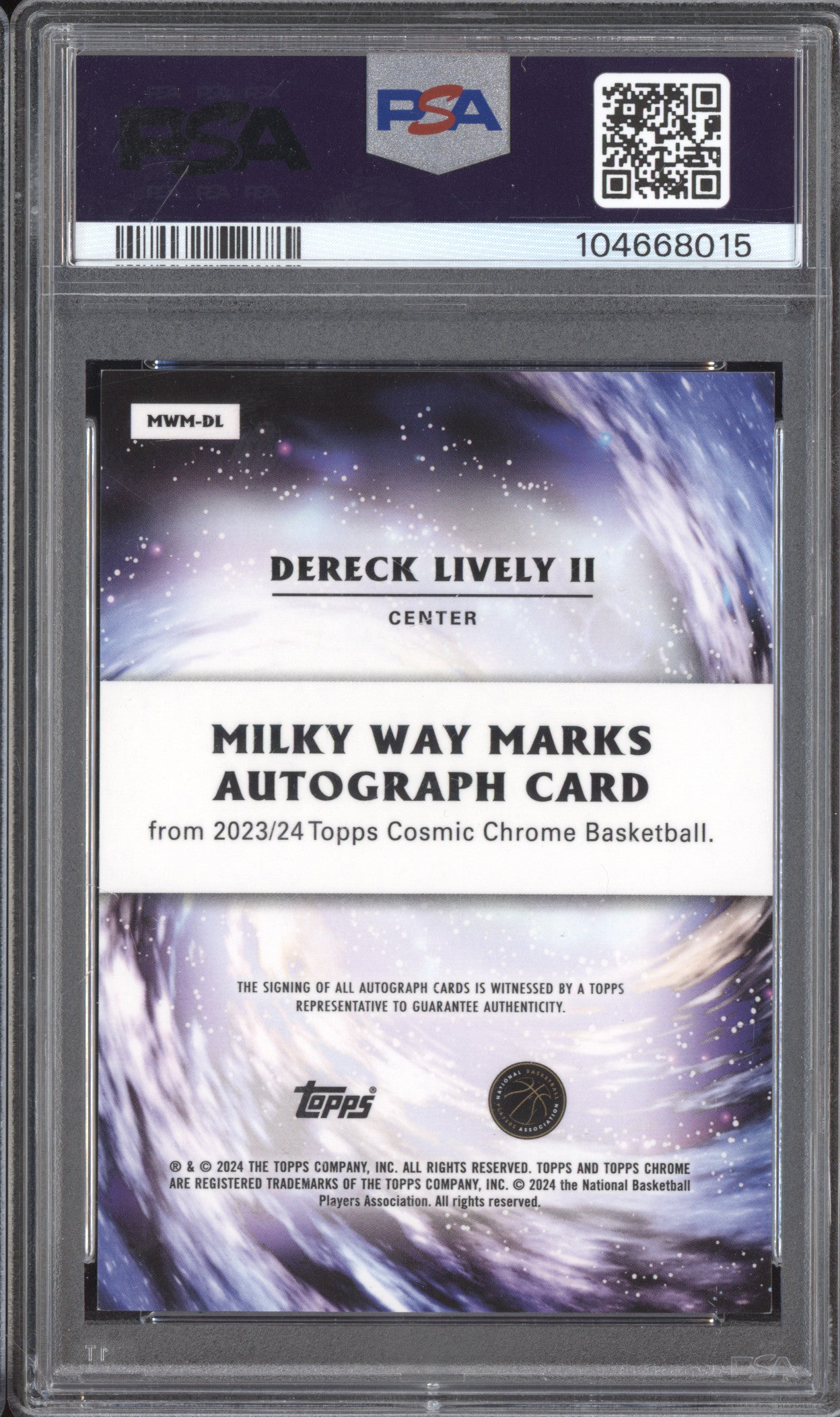 Dereck Lively II 2023 Topps Cosmic Milky Way Marks Orange Galactic RC /25 PSA 9