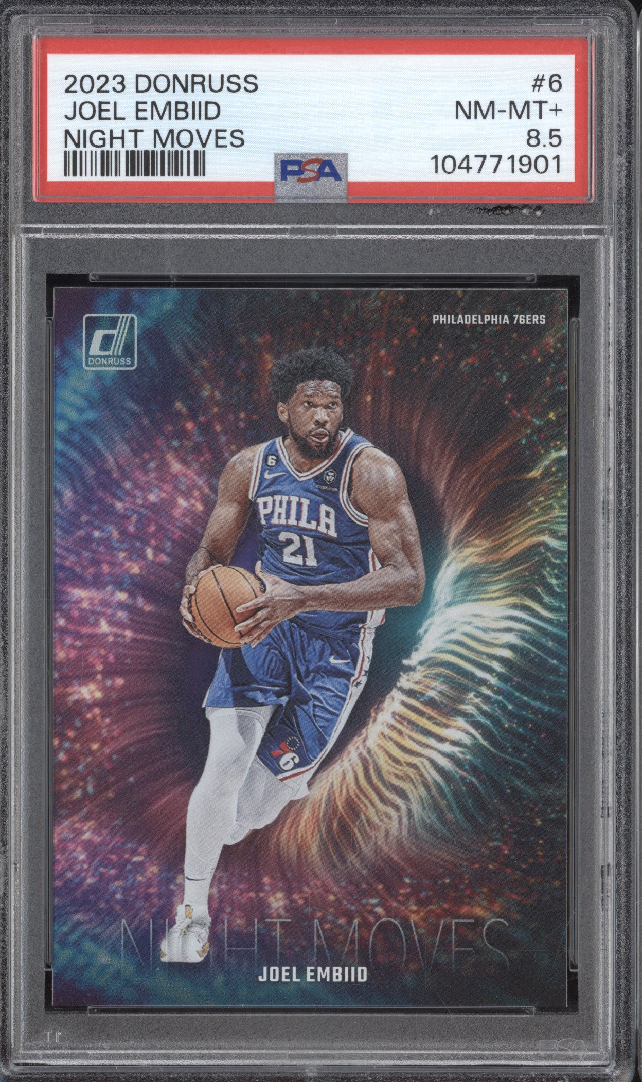 Joel Embiid 2023-24 Panini Donruss 6 Night Moves PSA 8.5