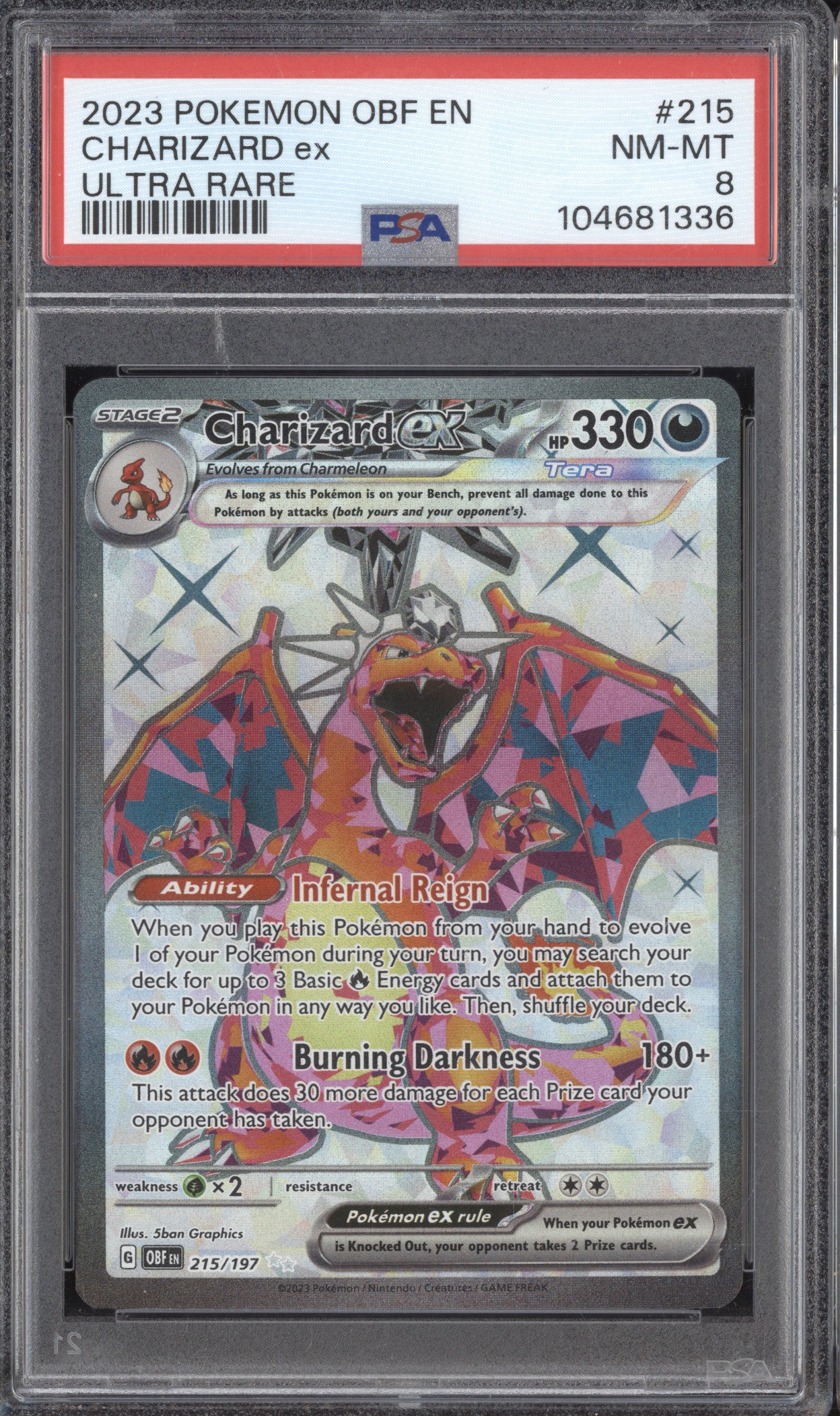 Charizard ex 2023 Pokemon Obsidian Flames 215/197 Ultra Rare PSA 8 Charizard ex 2023 Pokemon Obsidian Flames 215/197 Ultra Rare PSA 8