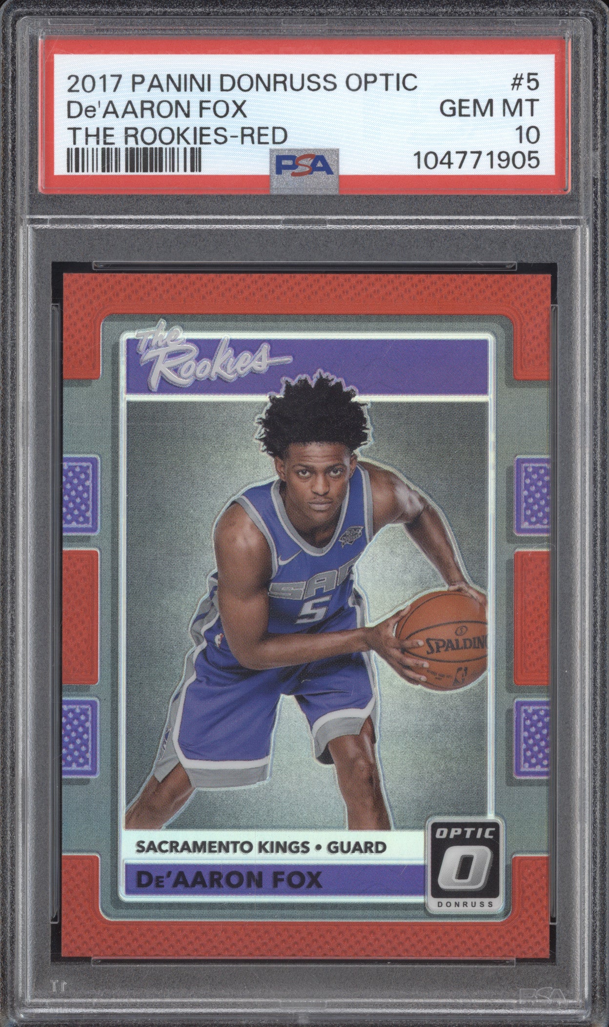 De'Aaron Fox 2017-18 Panini Donruss Optic 5 The Rookies Red RC 17/99 PSA 10