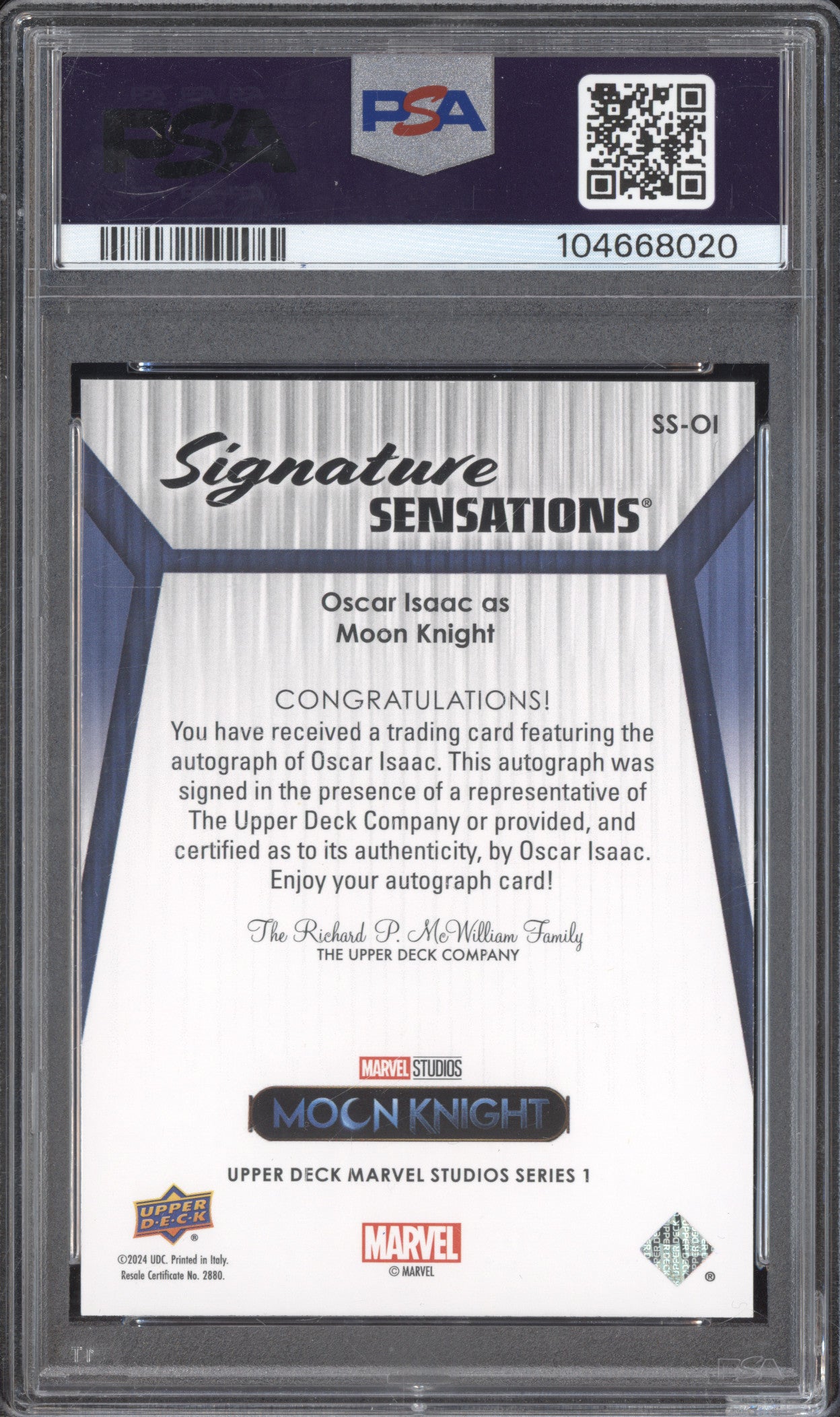 Oscar Isaac 2024 Upper Deck Marvel Series 1 Signature Sensations Auto PSA 9/10