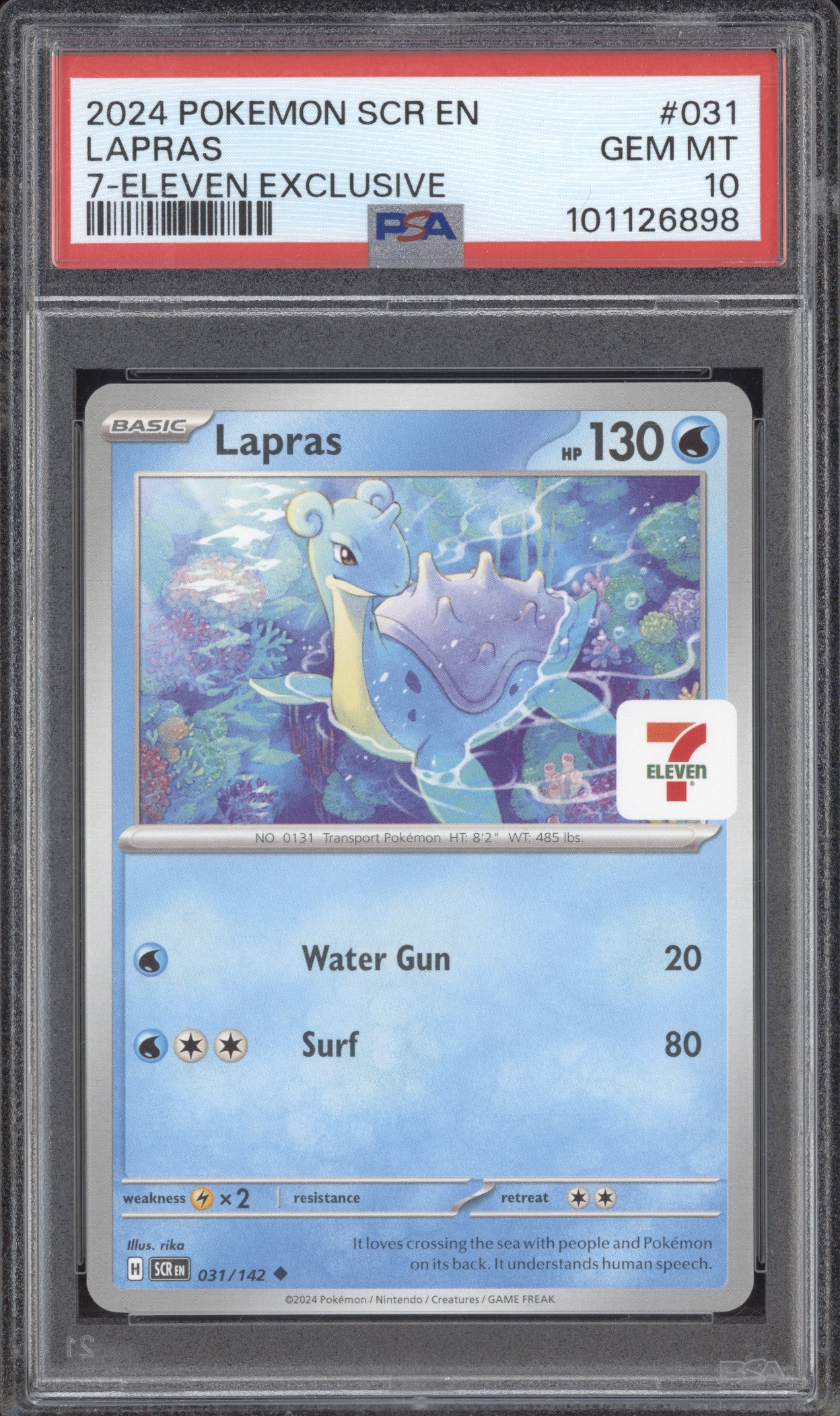 Lapras 2024 Pokemon Stellar Crown 031 7-Eleven Exclusive PSA 10