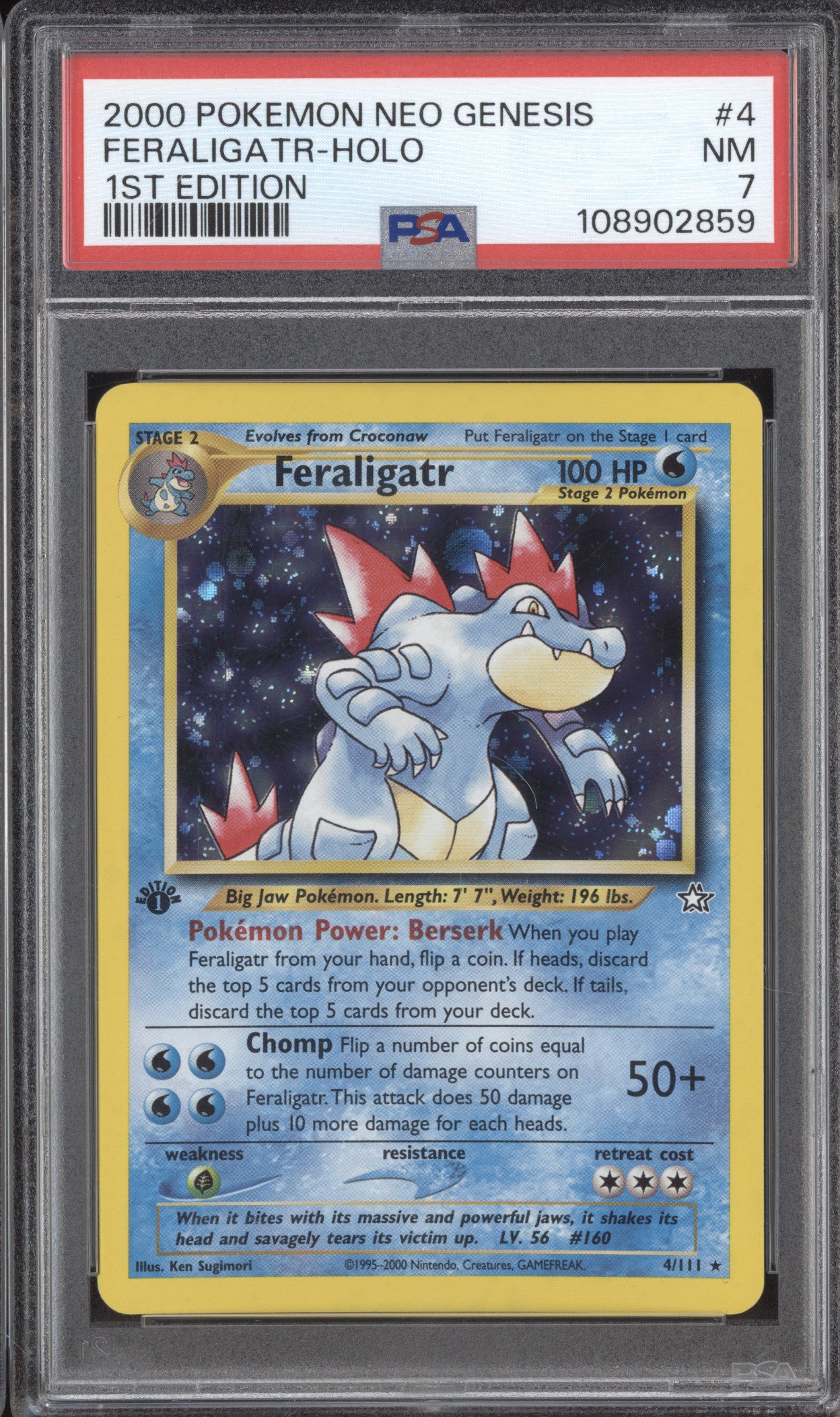 Feraligatr 2000 Pokemon Neo Genesis 4 Holo 1st Edition PSA 7