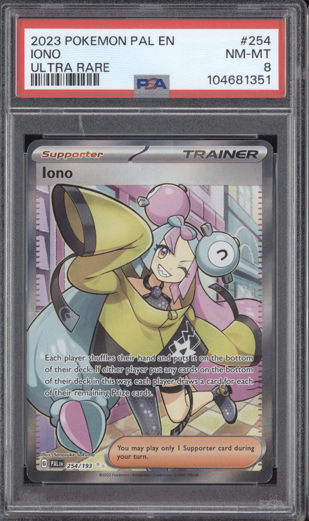 Iono 2023 Pokemon Paldea Evolved 254/193 Ultra Rare PSA 8