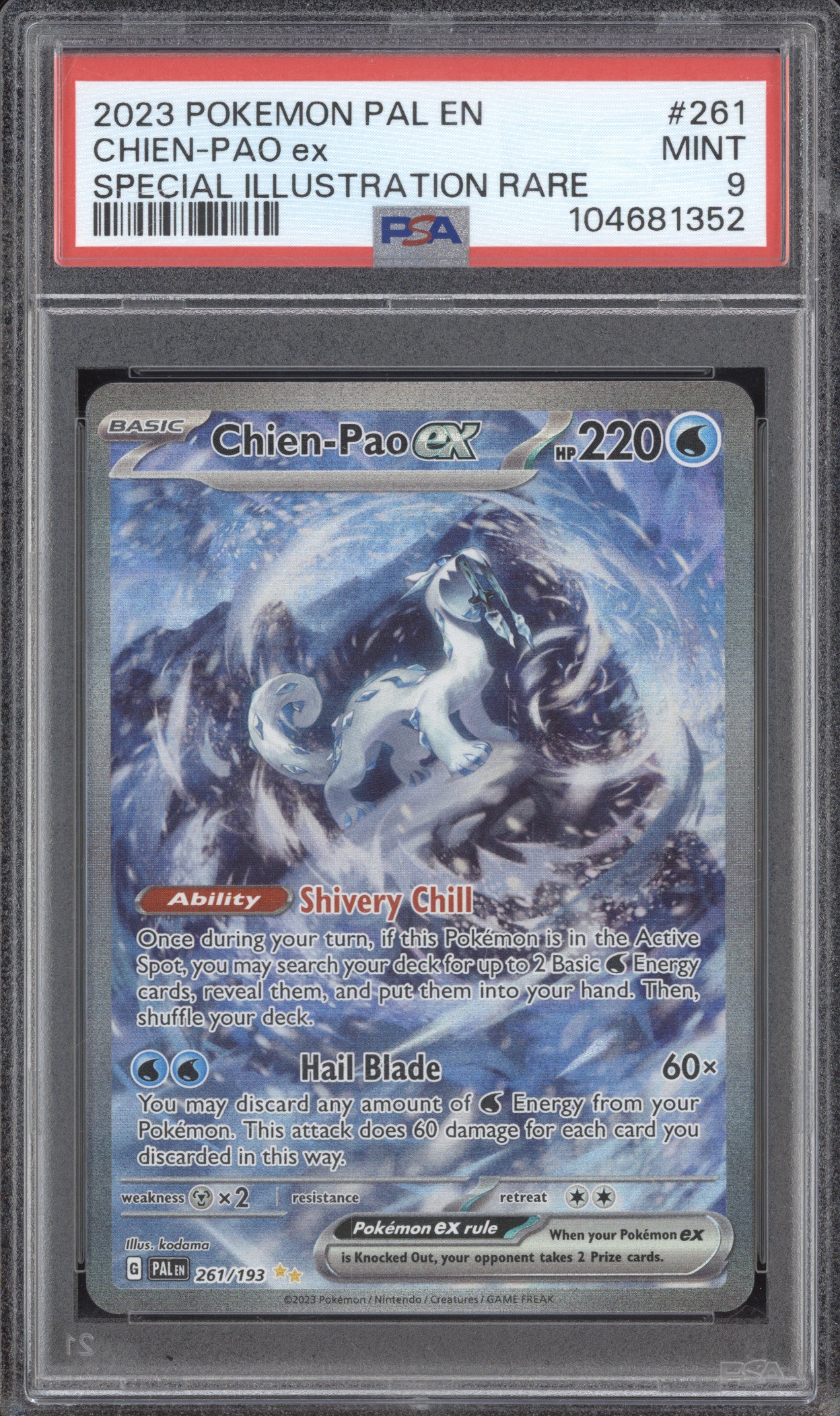 Chien-Pao ex 2023 Pokemon Paldea Evolved 261/193 Special Illustration Rare PSA 9