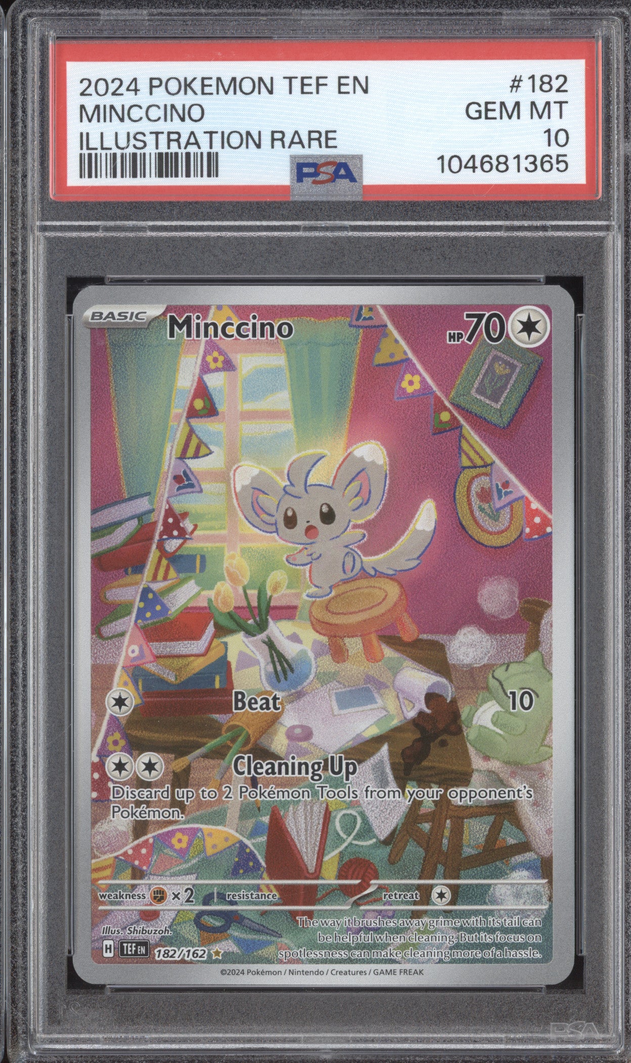 Minccino 2024 Pokemon Temporal Forces 182/162 Illustration Rare PSA 10
