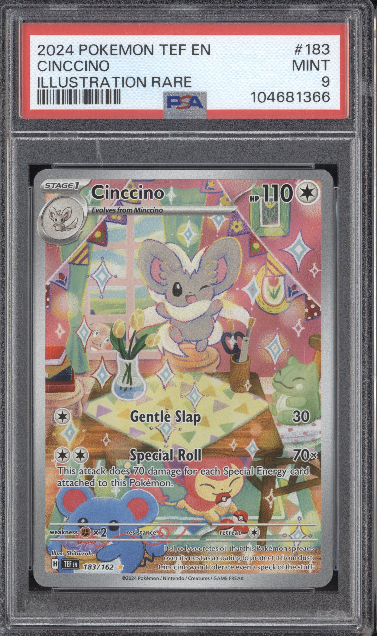 Cinccino 2024 Pokemon Temporal Forces 183/162 Illustration Rare PSA 9