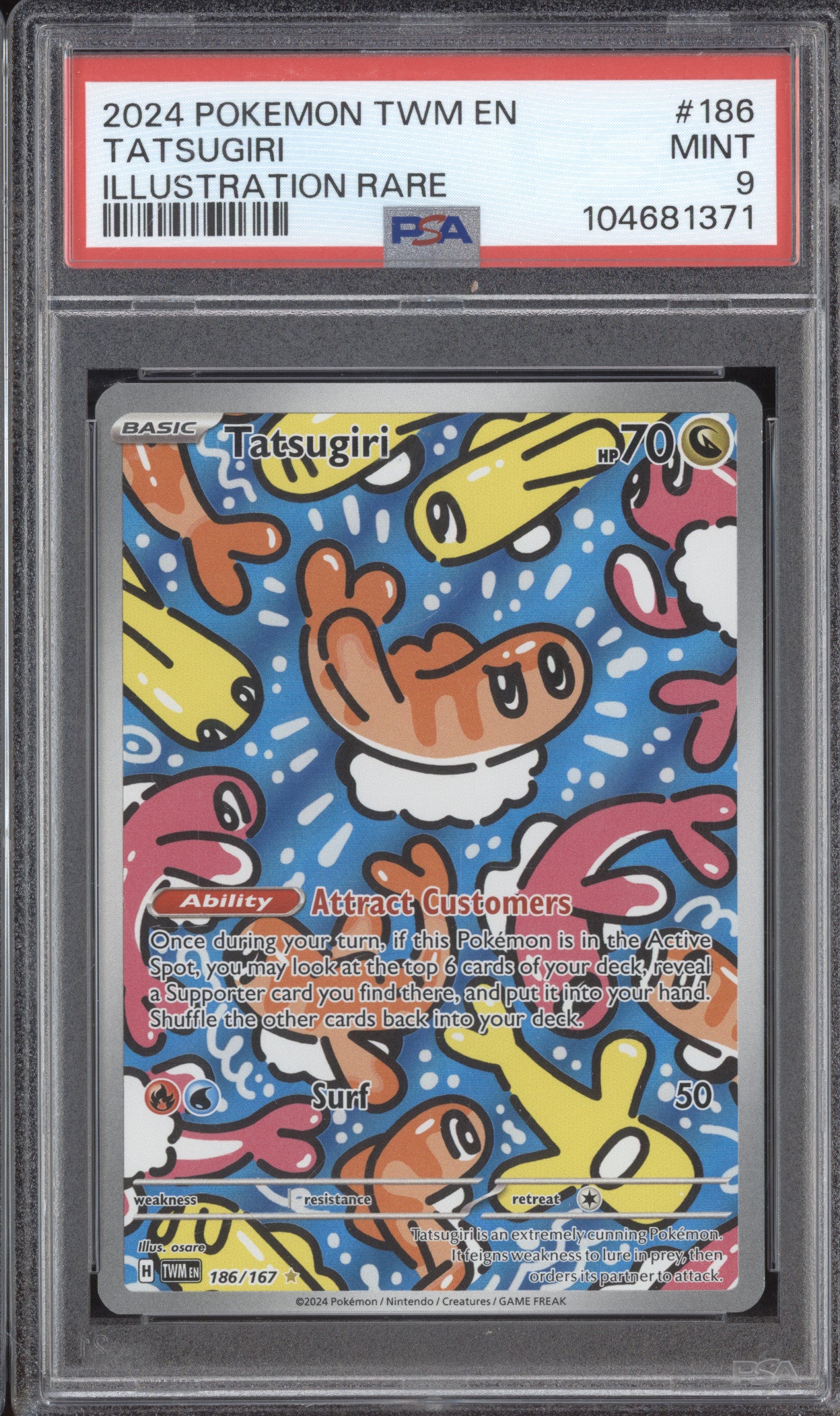 Tatsugiri 2024 Pokemon Twilight Masquerade 186/167 Illustration Rare PSA 9