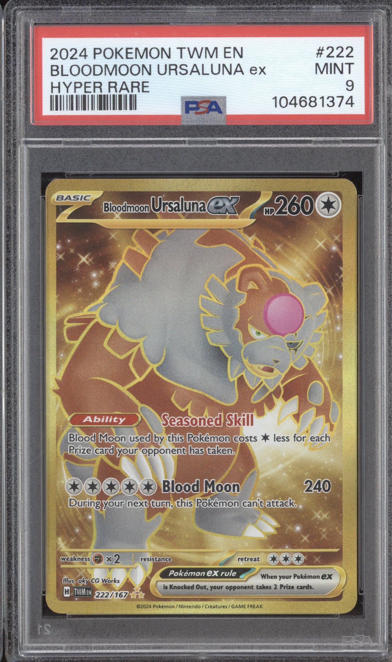 Bloodmoon Ursaluna ex 2024 Pokemon Twilight Masquerade 222/167 Hyper Rare PSA 9