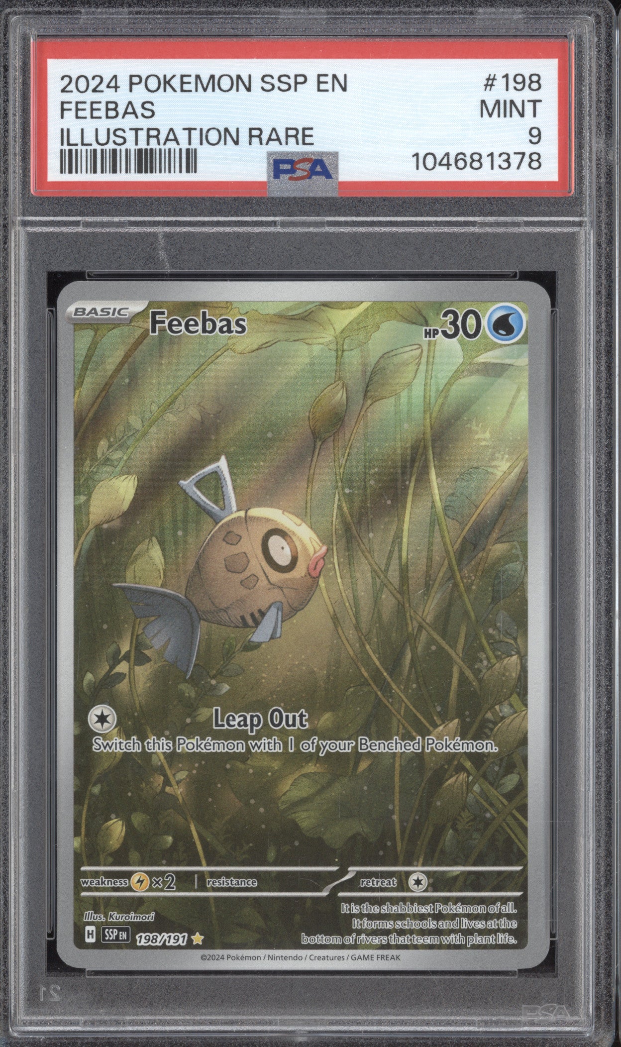 Feebas 2024 Pokemon Surging Sparks 198/191 Illustration Rare PSA 9