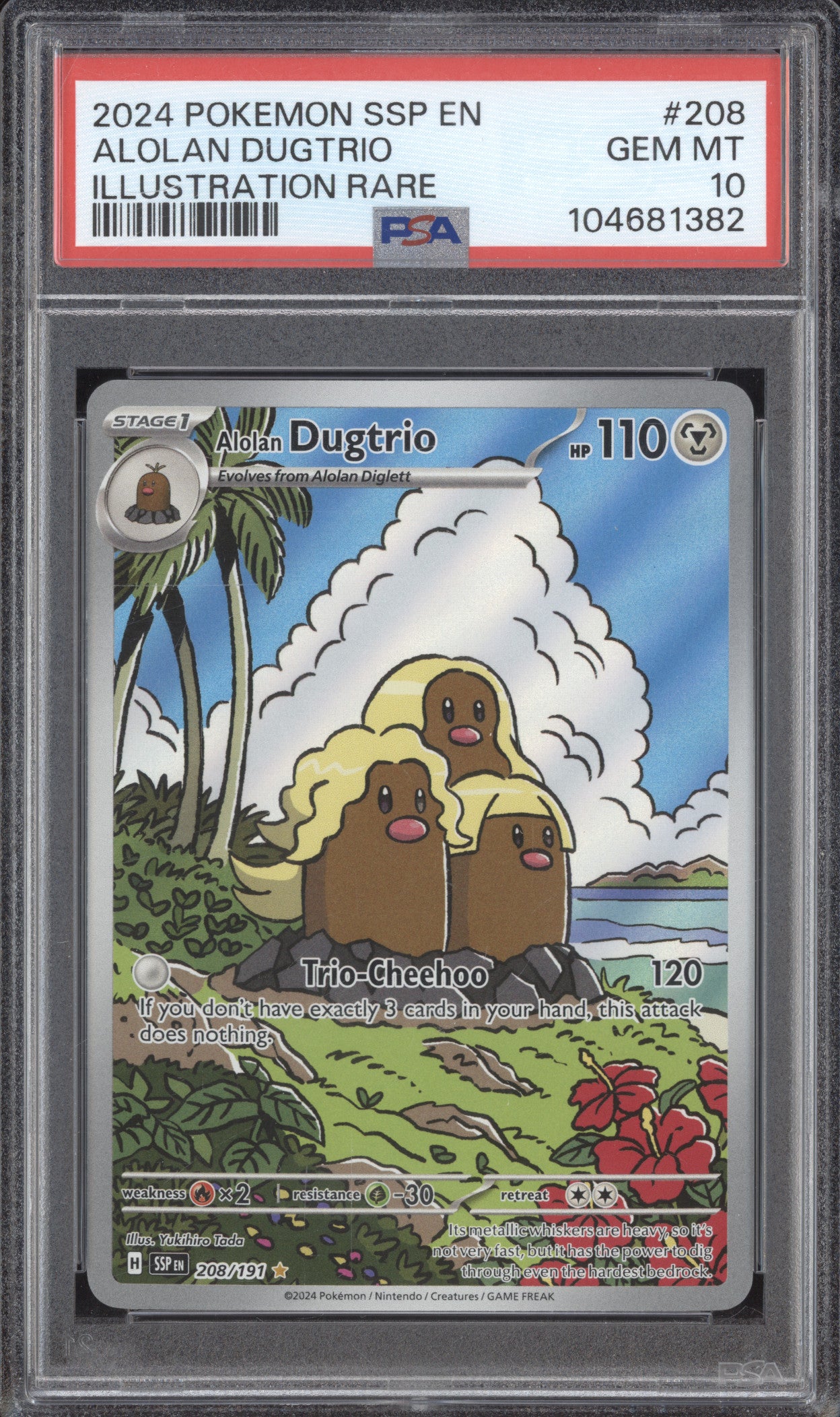 Alolan Dugtrio 2024 Pokemon Surging Sparks 208/191 Illustration Rare PSA 10