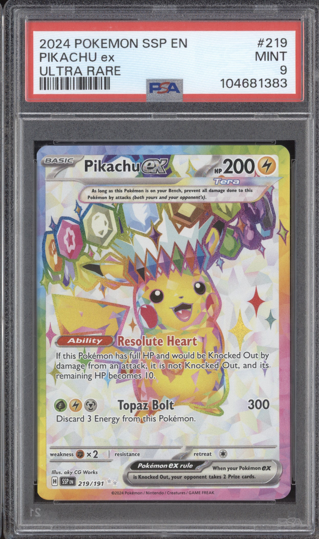 Pikachu ex 2024 Pokemon Surging Sparks 219/191 Ultra Rare PSA 9