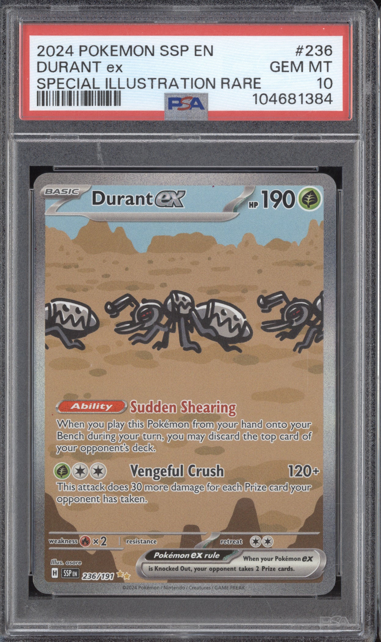 Durant ex 2024 Pokemon Surging Sparks 236/191 Special Illustration Rare PSA 10