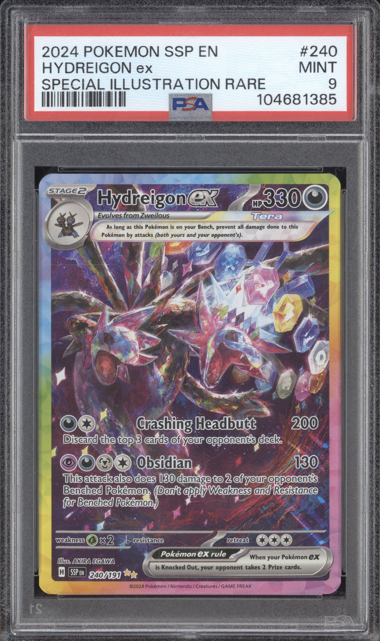 Hydreigon ex 2024 Pokemon Surging Sparks 240/191 Special Illustration Rare PSA 9
