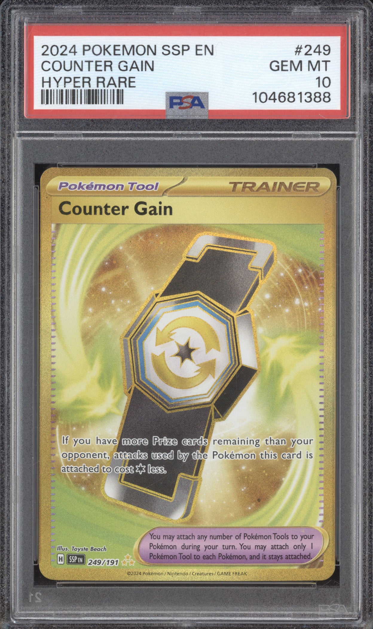 Counter Gain 2024 Pokemon Surging Sparks 249/191 Hyper Rare PSA 10