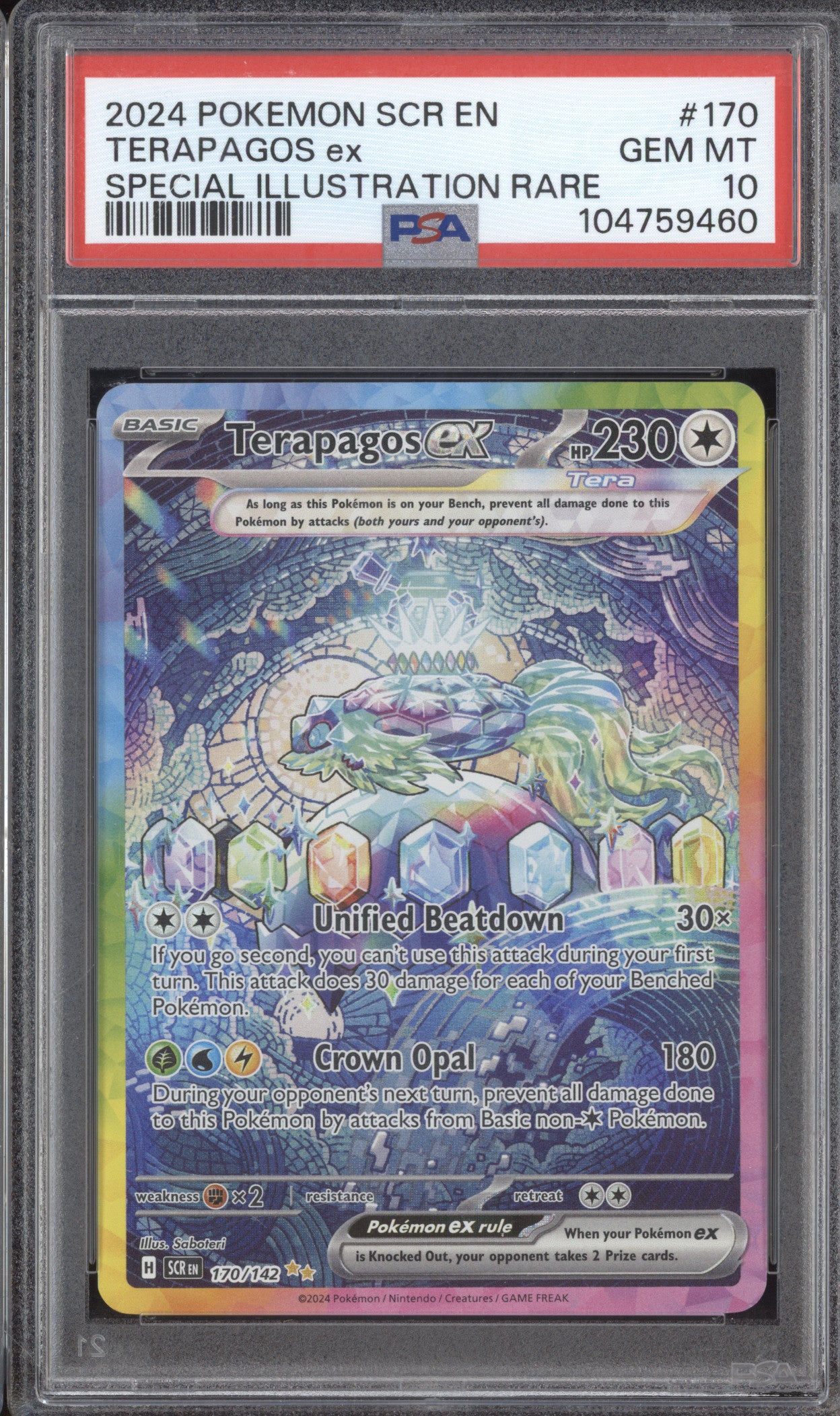 Terapagos ex 2024 Pokemon Stellar Crown 170/142 Special Illustration Rare PSA 10