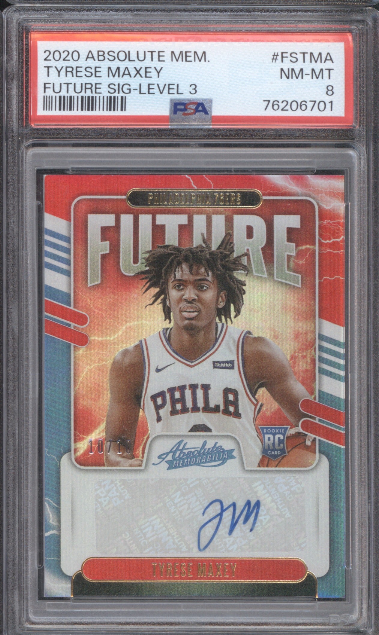 Tyrese Maxey 2020 Panini Absolute Memorabilia FSTMA Future Signatures RC /10 PSA 8