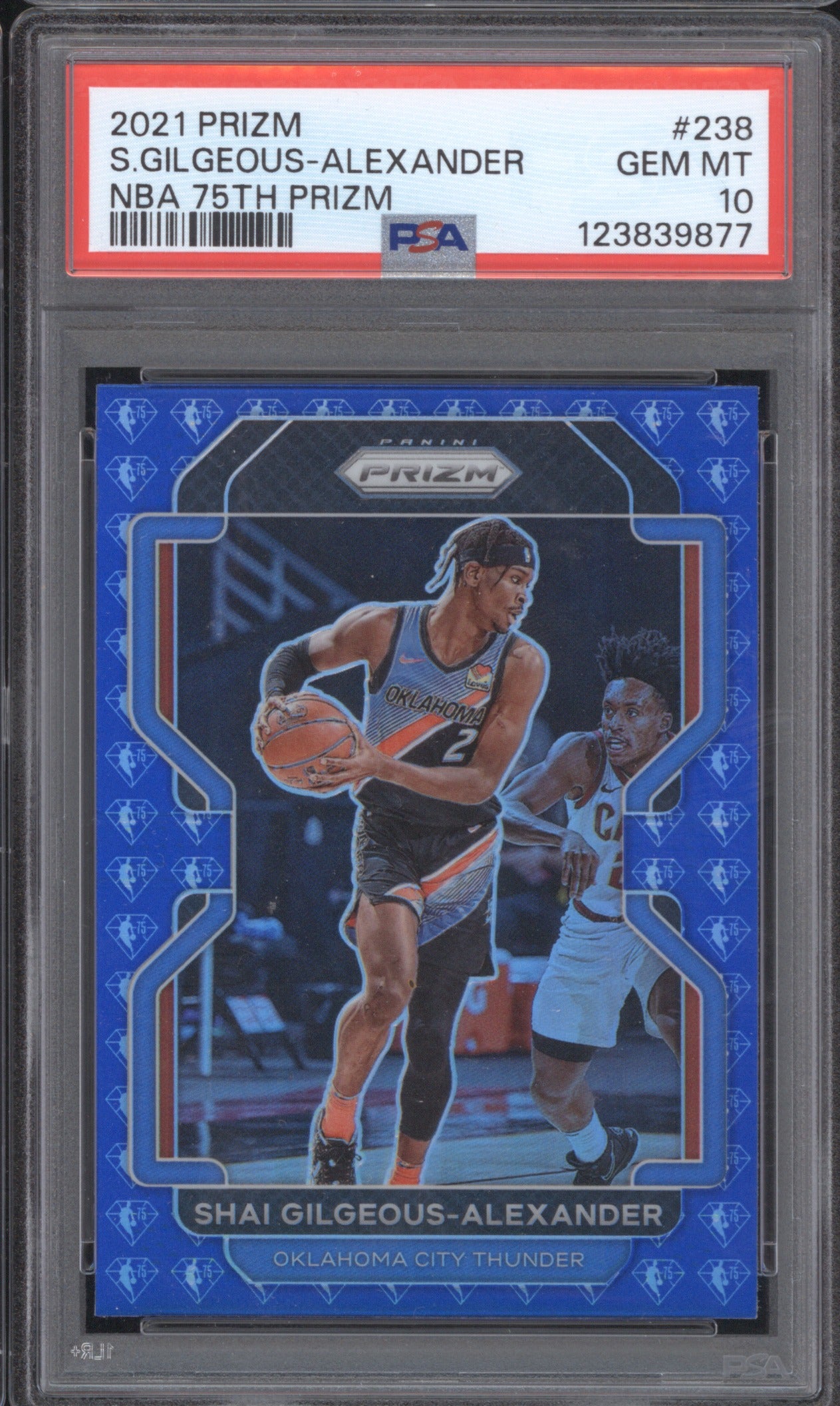 Shai Gilgeous-Alexander 2021 Panini NBA 75th Prizm 238 Blue Hyper PSA 10
