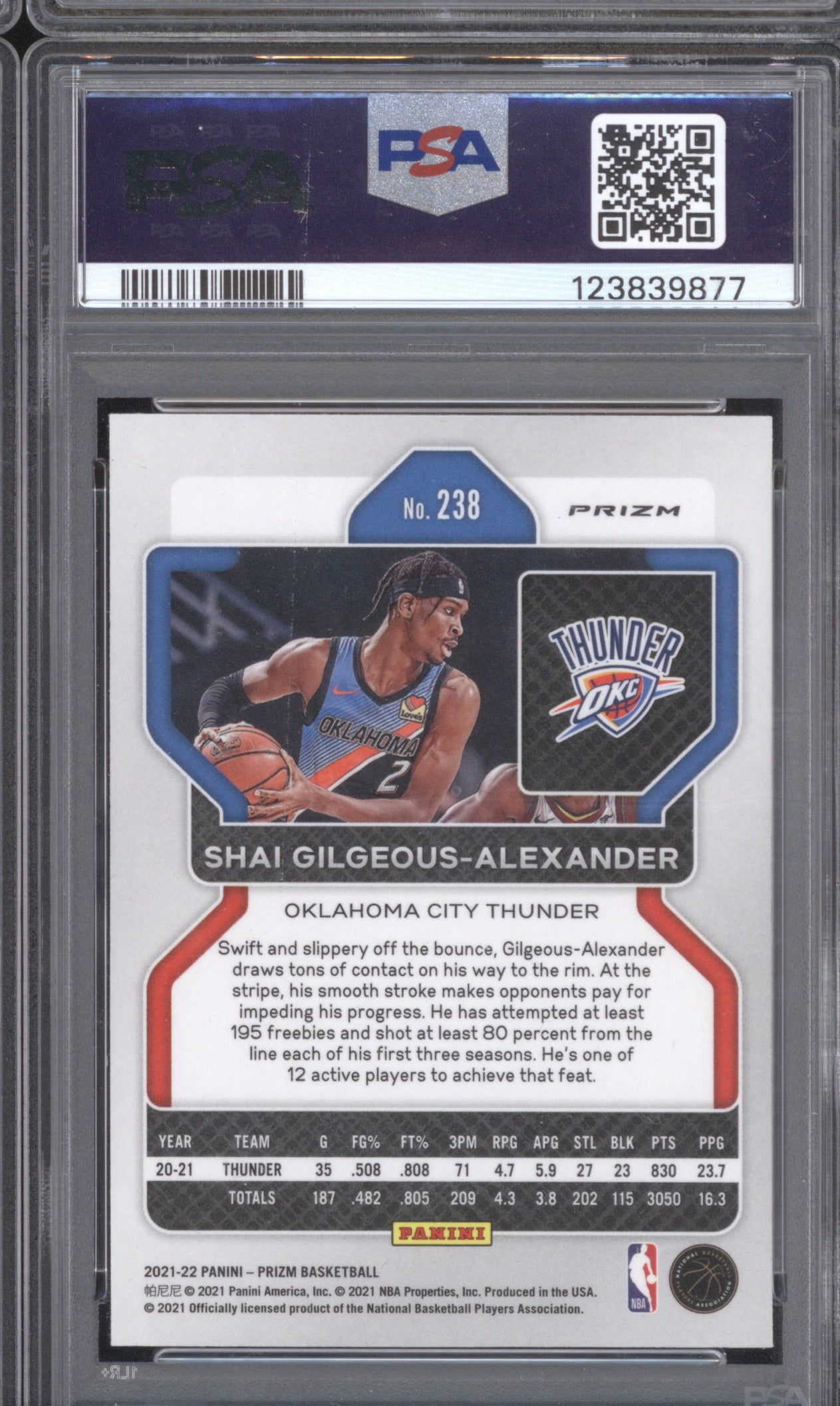 Shai Gilgeous-Alexander 2021 Panini NBA 75th Prizm 238 Blue Hyper PSA 10