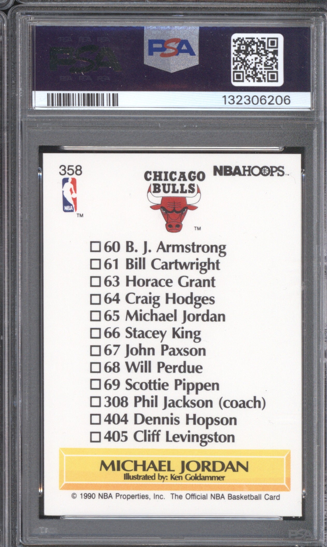 Michael Jordan 1990 Hoops 1990 358 Team Checklist PSA 7