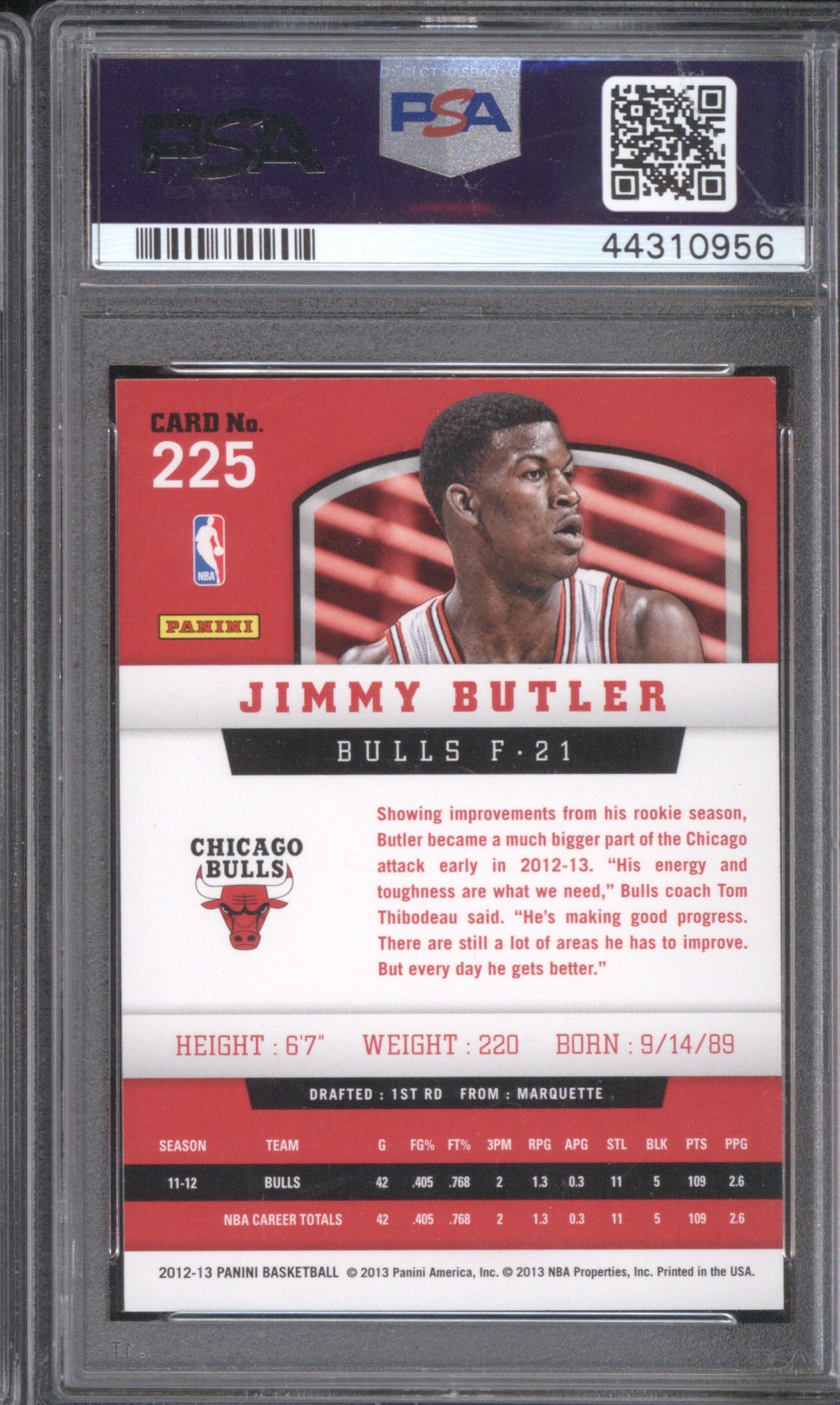 Jimmy Butler 2012 Panini 2012-13 225 PSA 10 GEM MT Gold Knight