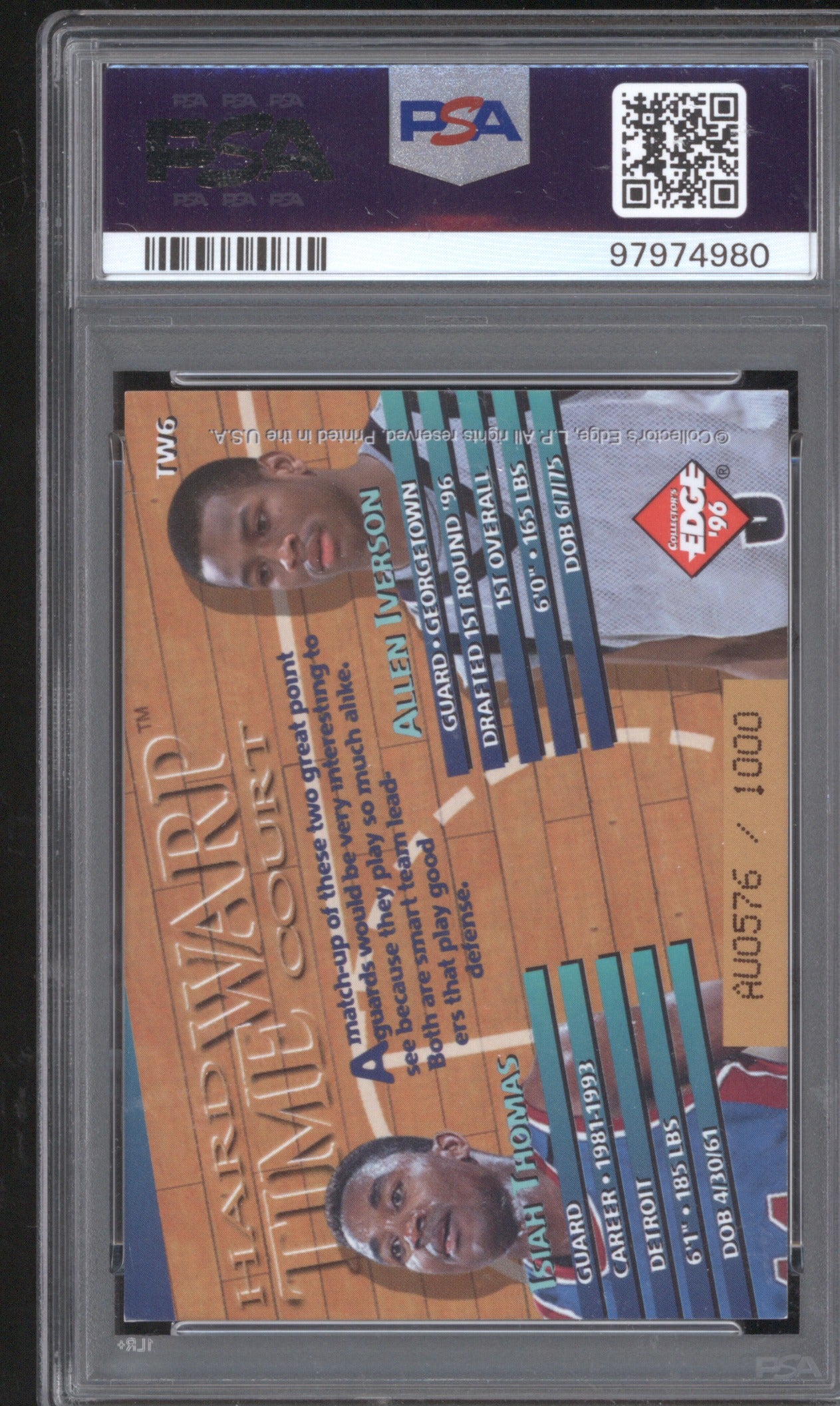 Allen Iverson,Isiah Thomas 1996 Collector's Edge Time Warp TW6 Gold