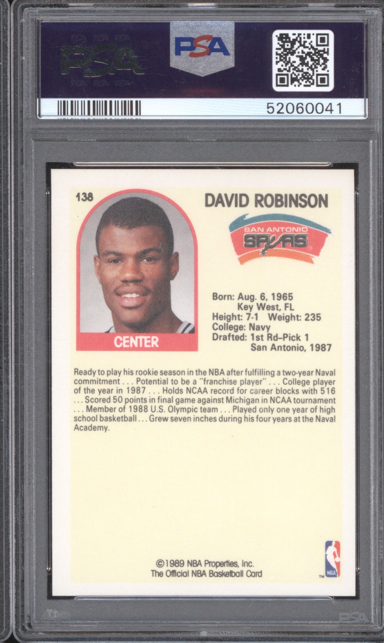David Robinson 1989 Hoops 1989 138 PSA 9 MINT