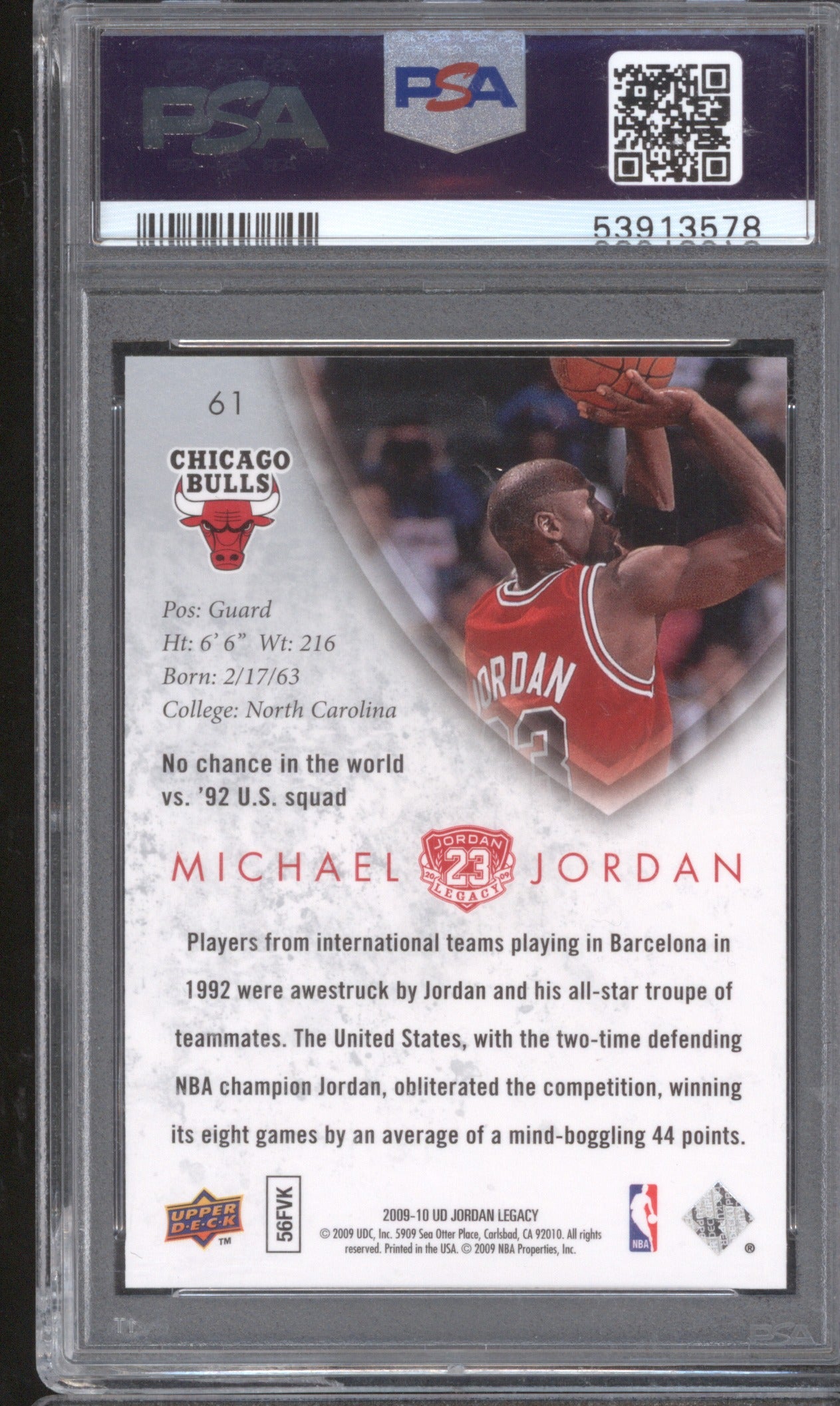 Michael Jordan 2009 Upper Deck Jordan Legacy 61 PSA 9 Gold