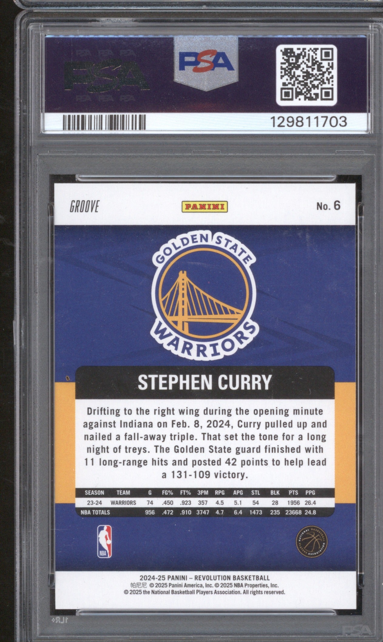 Stephen Curry 2024 Panini Revolution 6 PSA 9 Groove