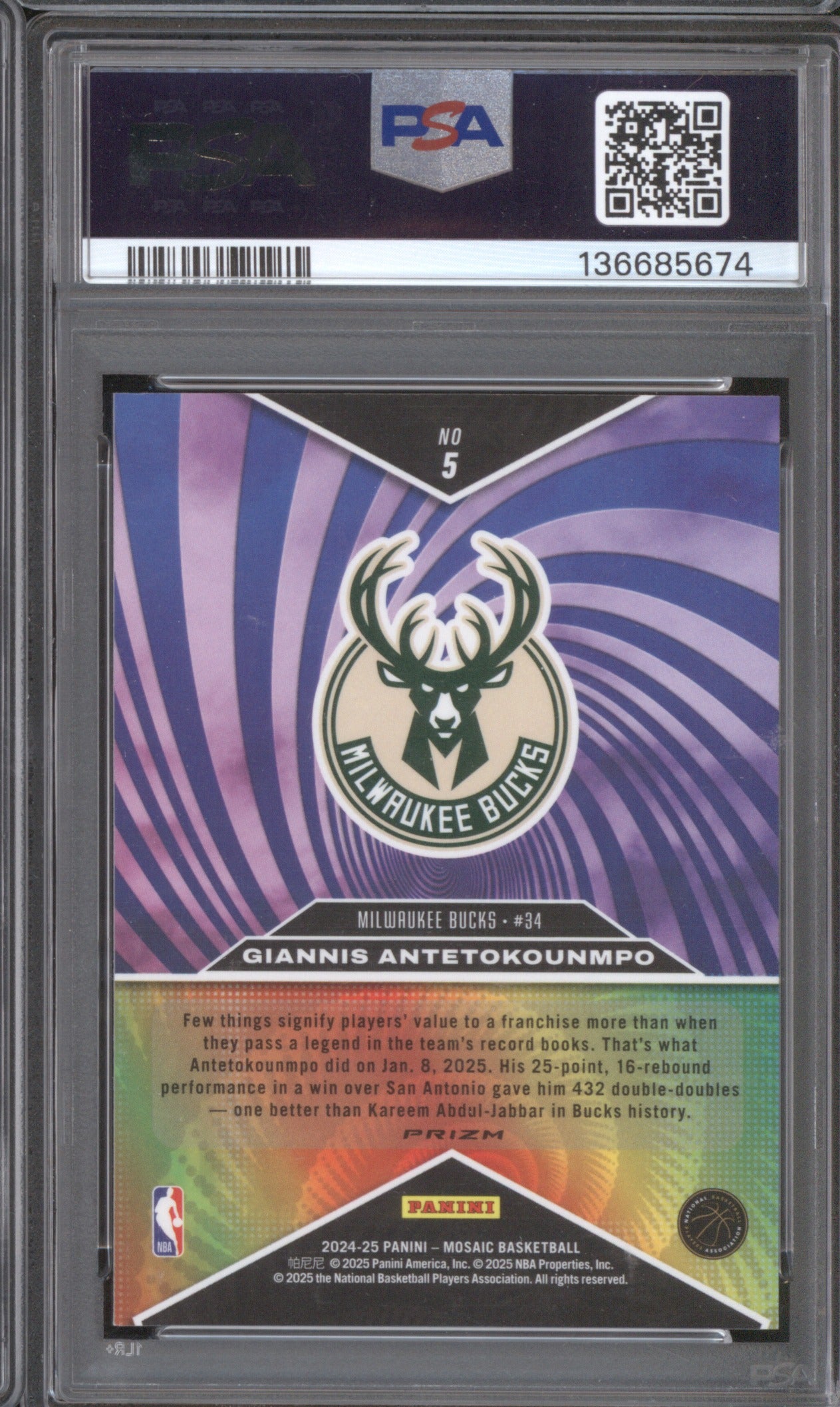 Giannis Antetokounmpo 2024 Panini Mosaic 5 PSA 10 Storm Chasers