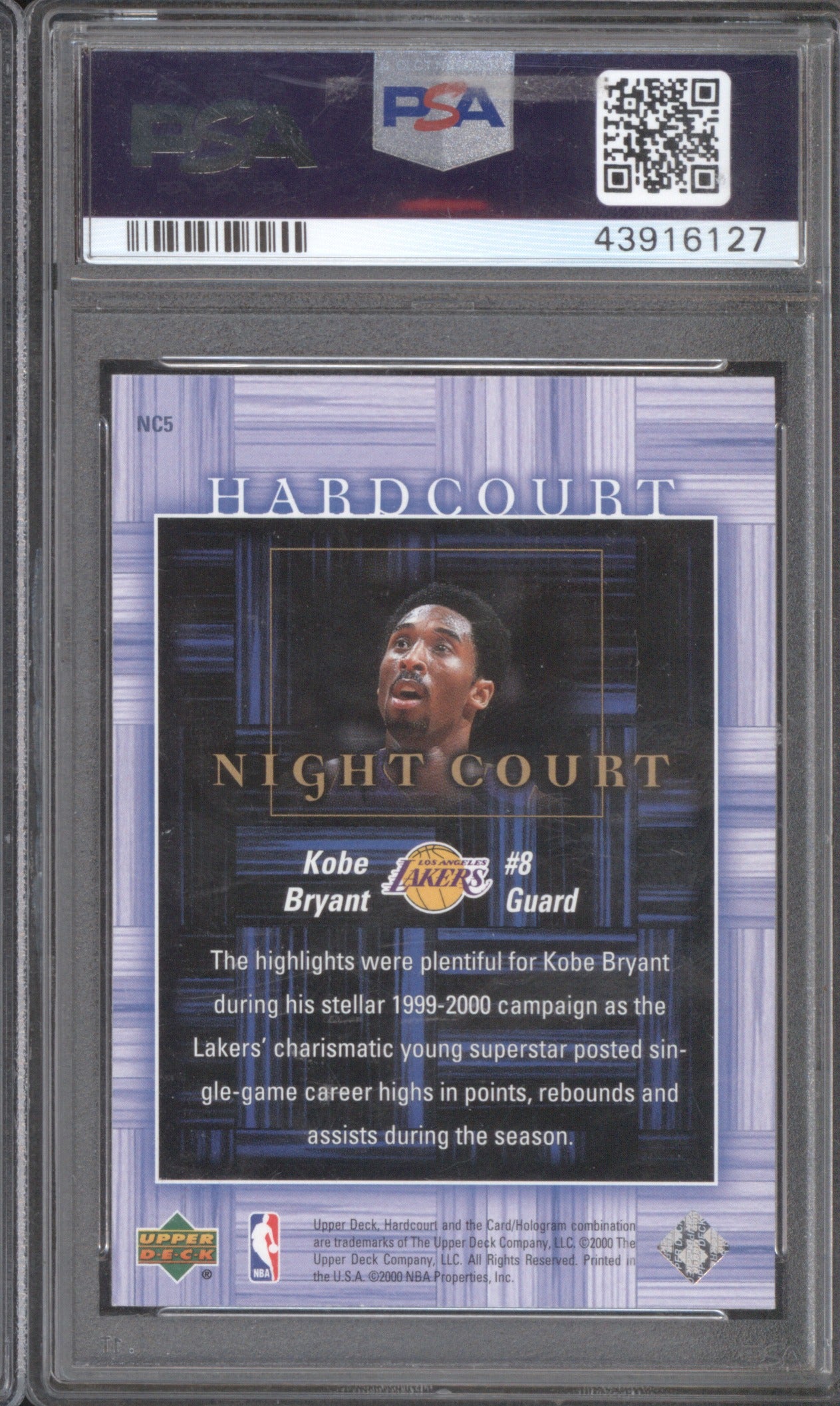 Kobe Bryant 2000 Upper Deck Hardcourt NC5 Night Court PSA 9 Night Court