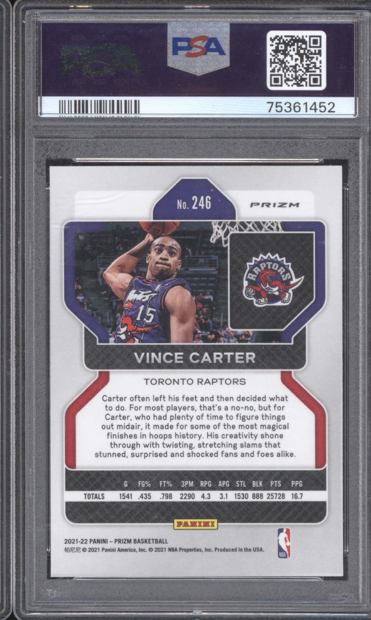 Vince Carter 2021 Panini Prizm #246 PSA 8 Purple Wave
