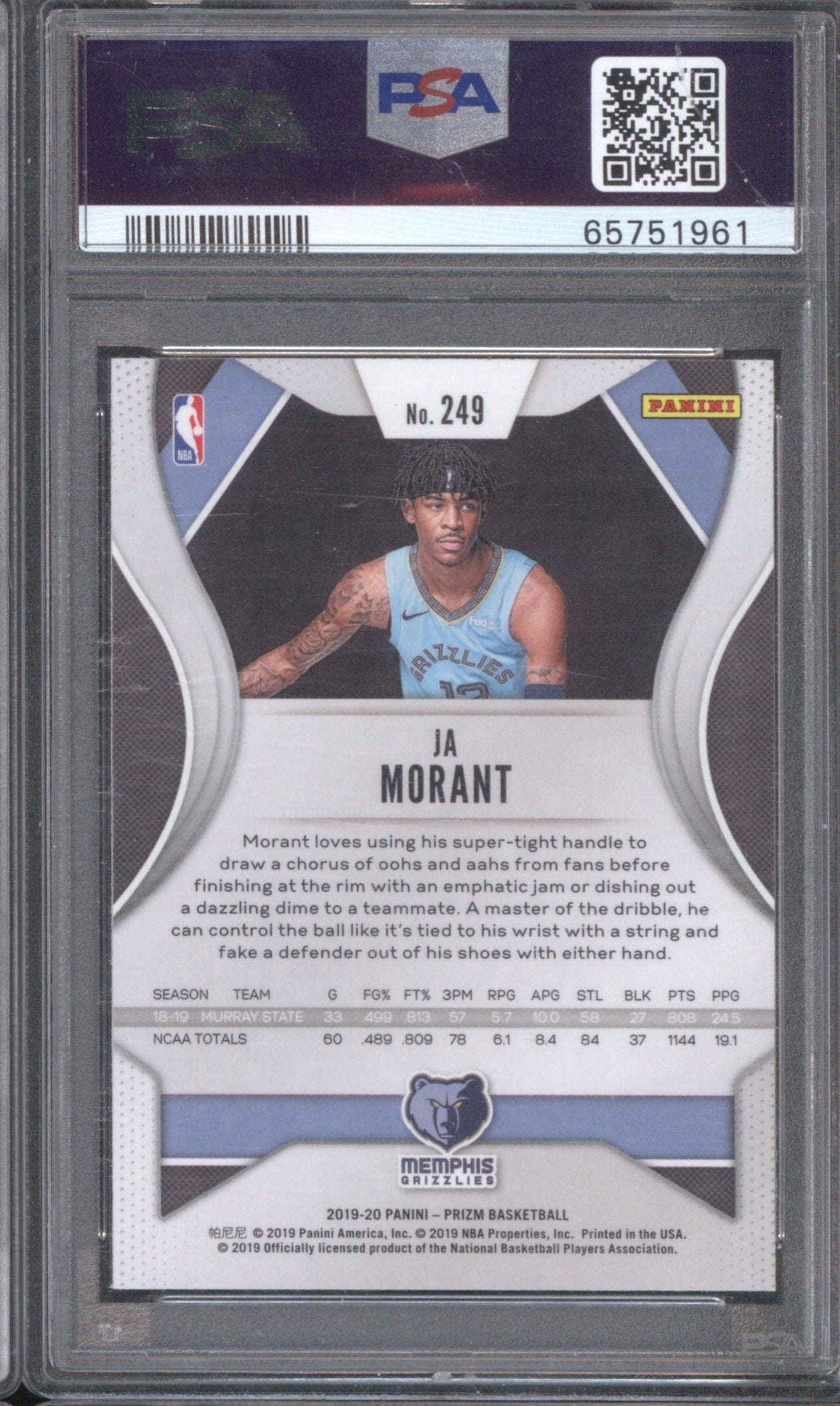 Ja Morant 2019 Panini Prizm 2019-20 249 Base Set PSA 9 Prizm