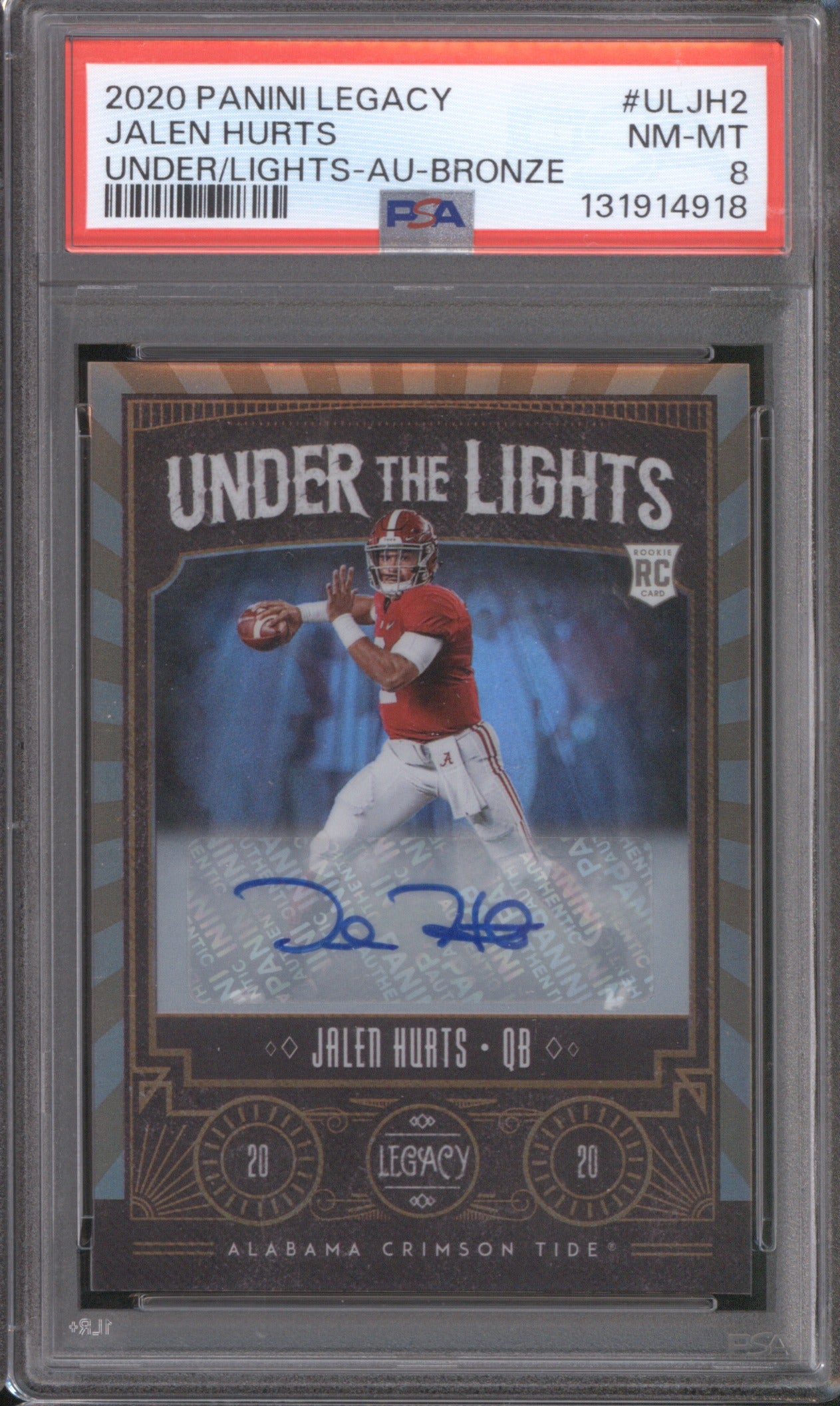 Jalen Hurts 2020 Panini Legacy #ULJH2 Under the Lights PSA 8 Bronze