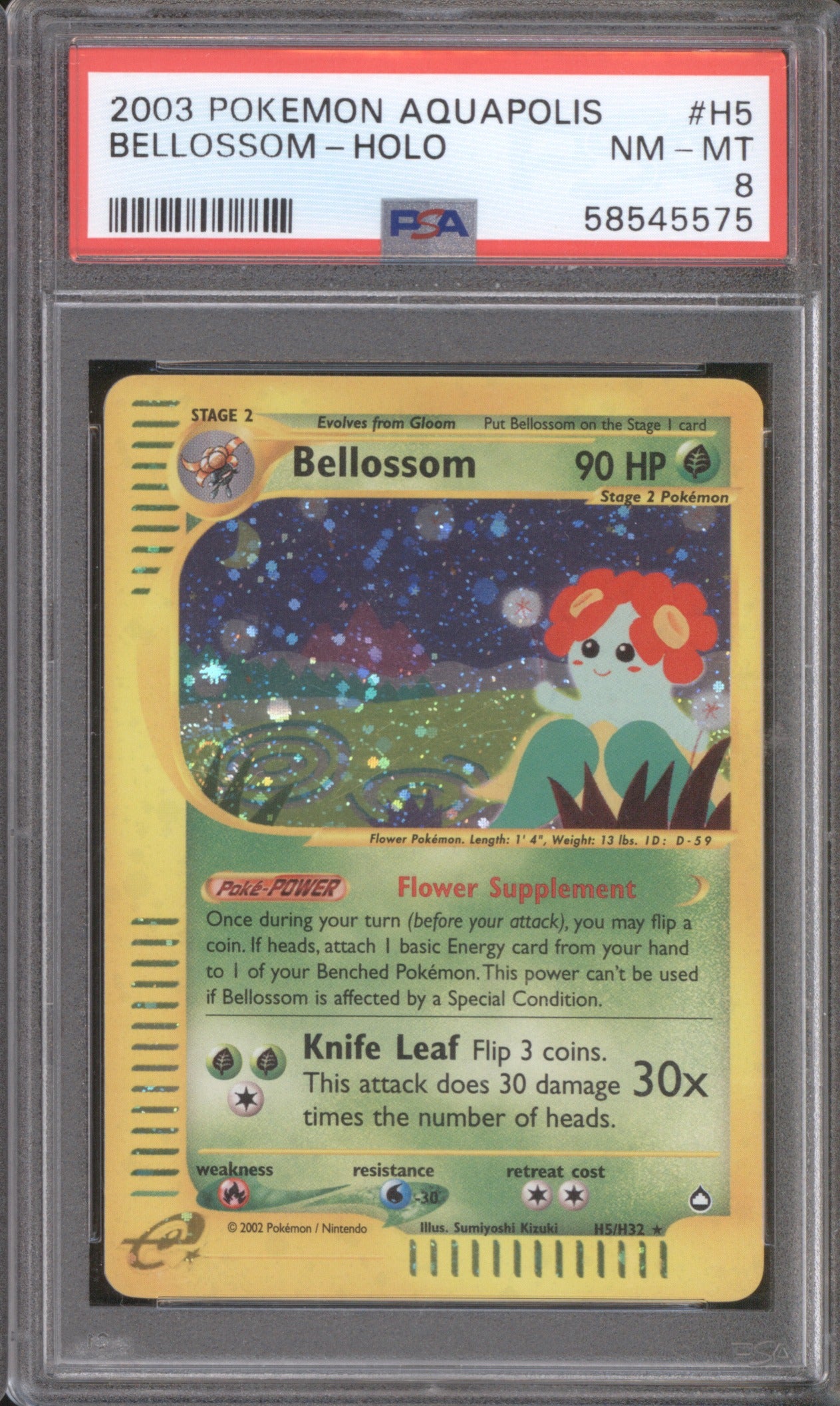 2003 Wizards of the Coast Aquapolis Bellossom H5/H32 Holo PSA 8