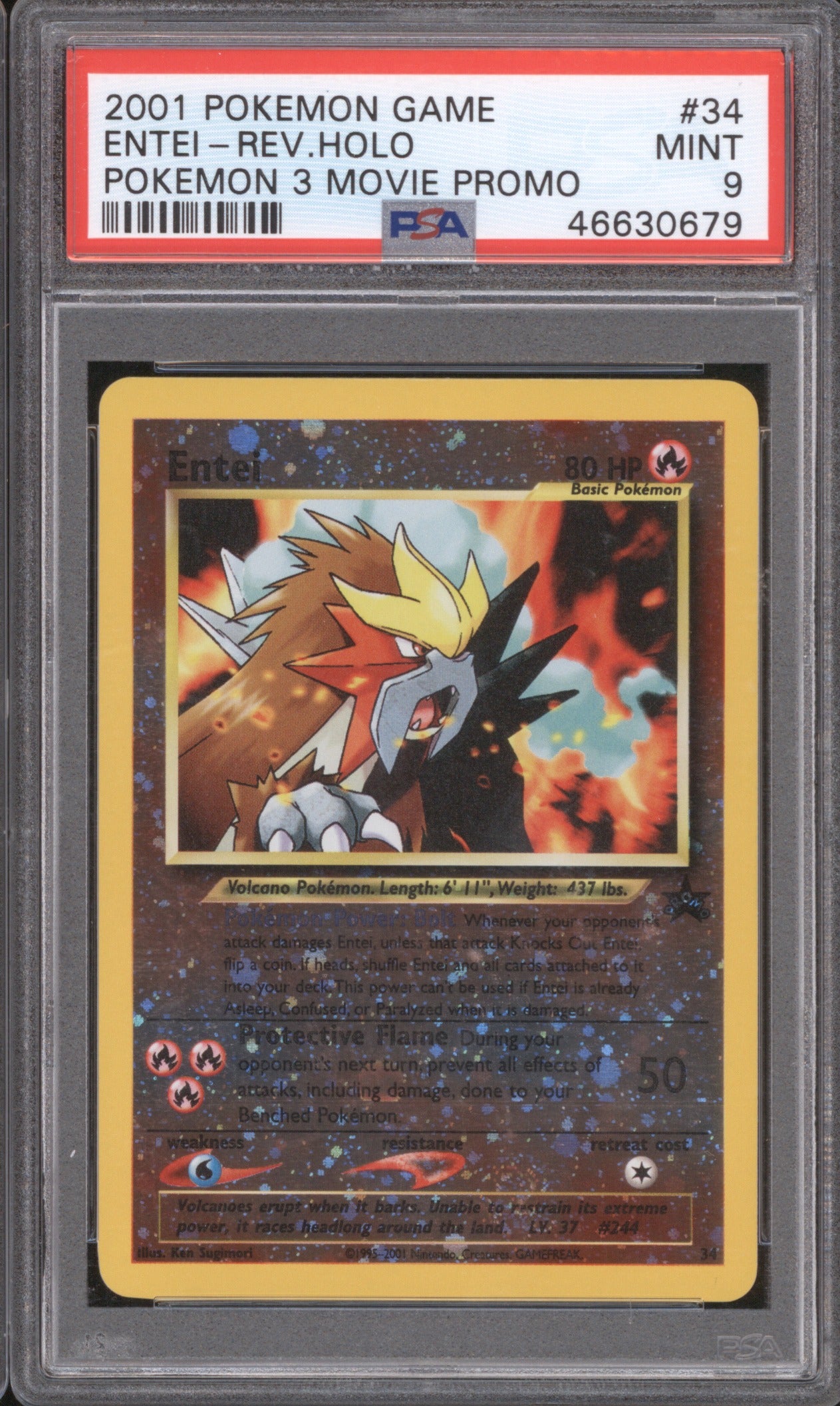 2001 Wizards of the Coast Pokemon 3 Movie Promo Entei 34 Reverse Holo PSA 9