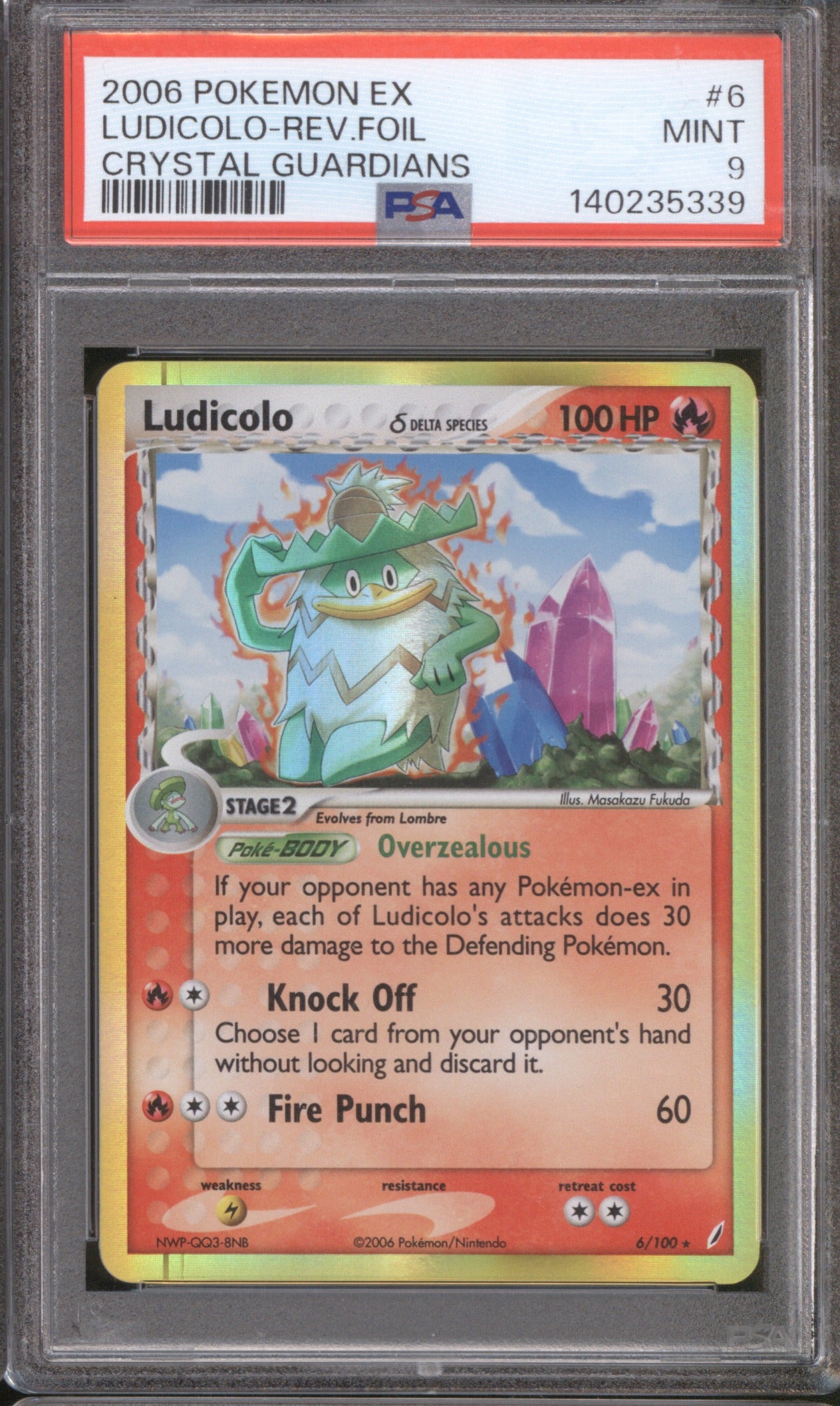 2006 Pokemon Crystal Guardians Ludicolo 6/100 Holo PSA 9