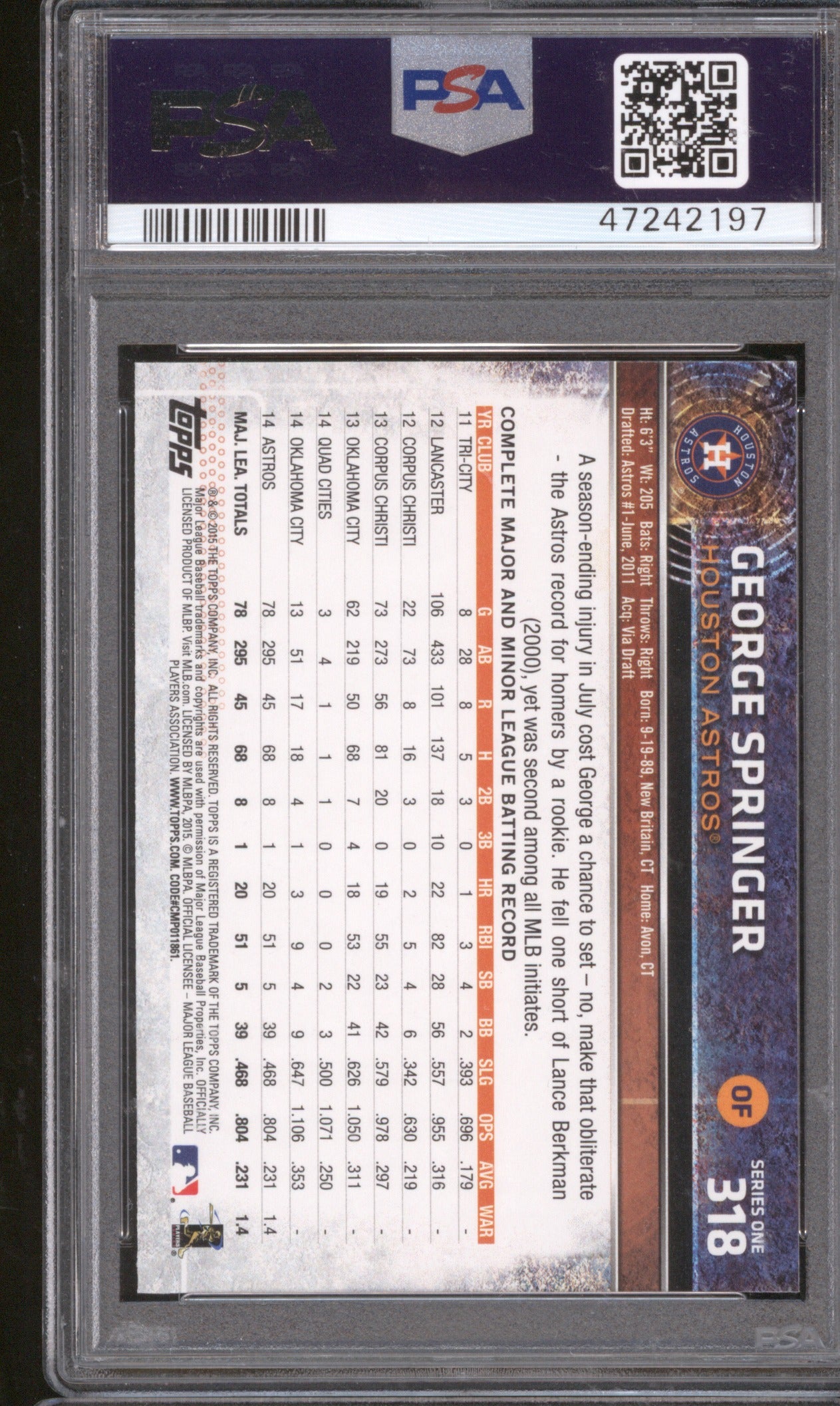 George Springer 2015 Topps 318 Future Stars Rookie Cup PSA 10
