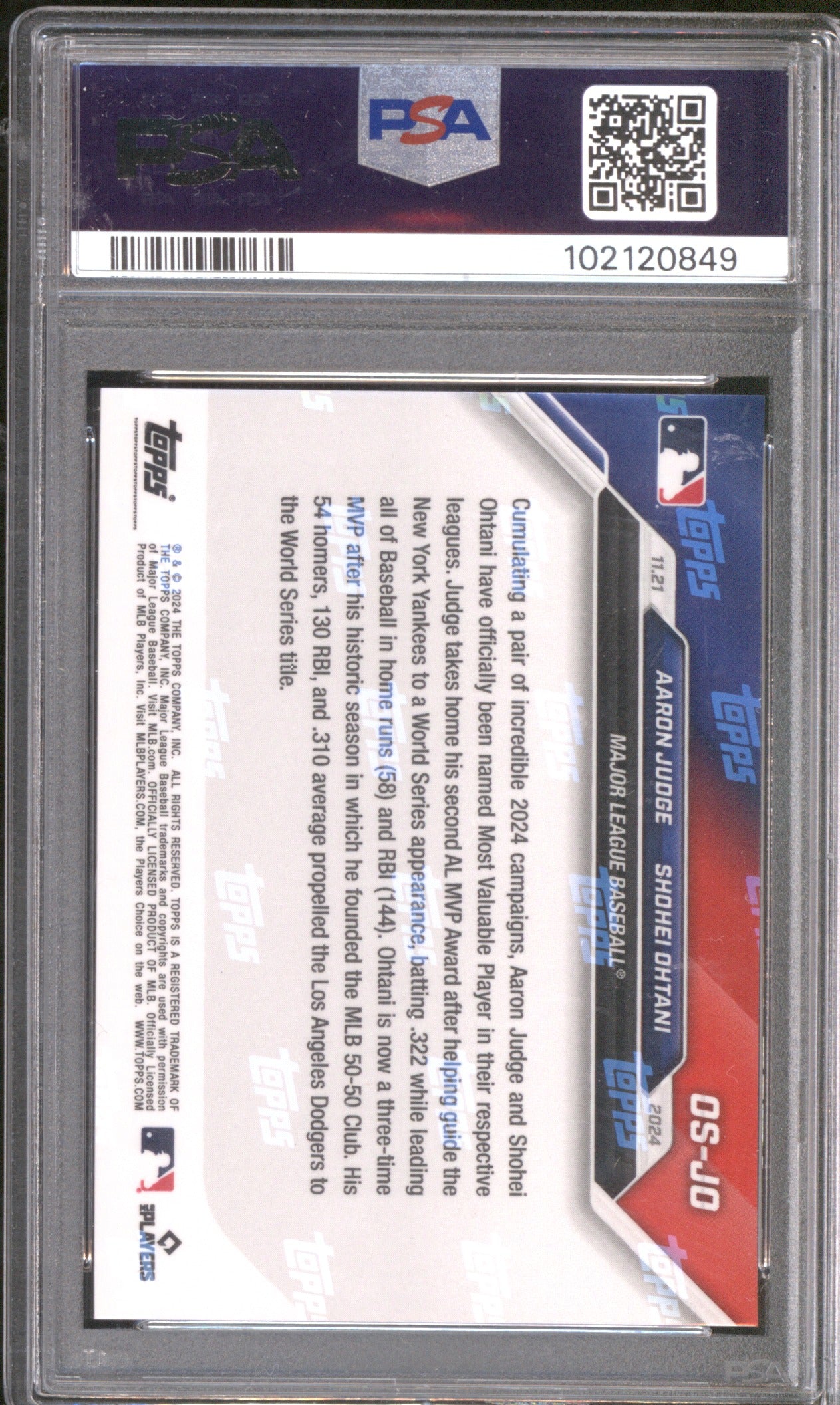 Aaron Judge/Shohei Ohtani 2024 Topps Now #OSJO Offseason PSA 10 Offseason